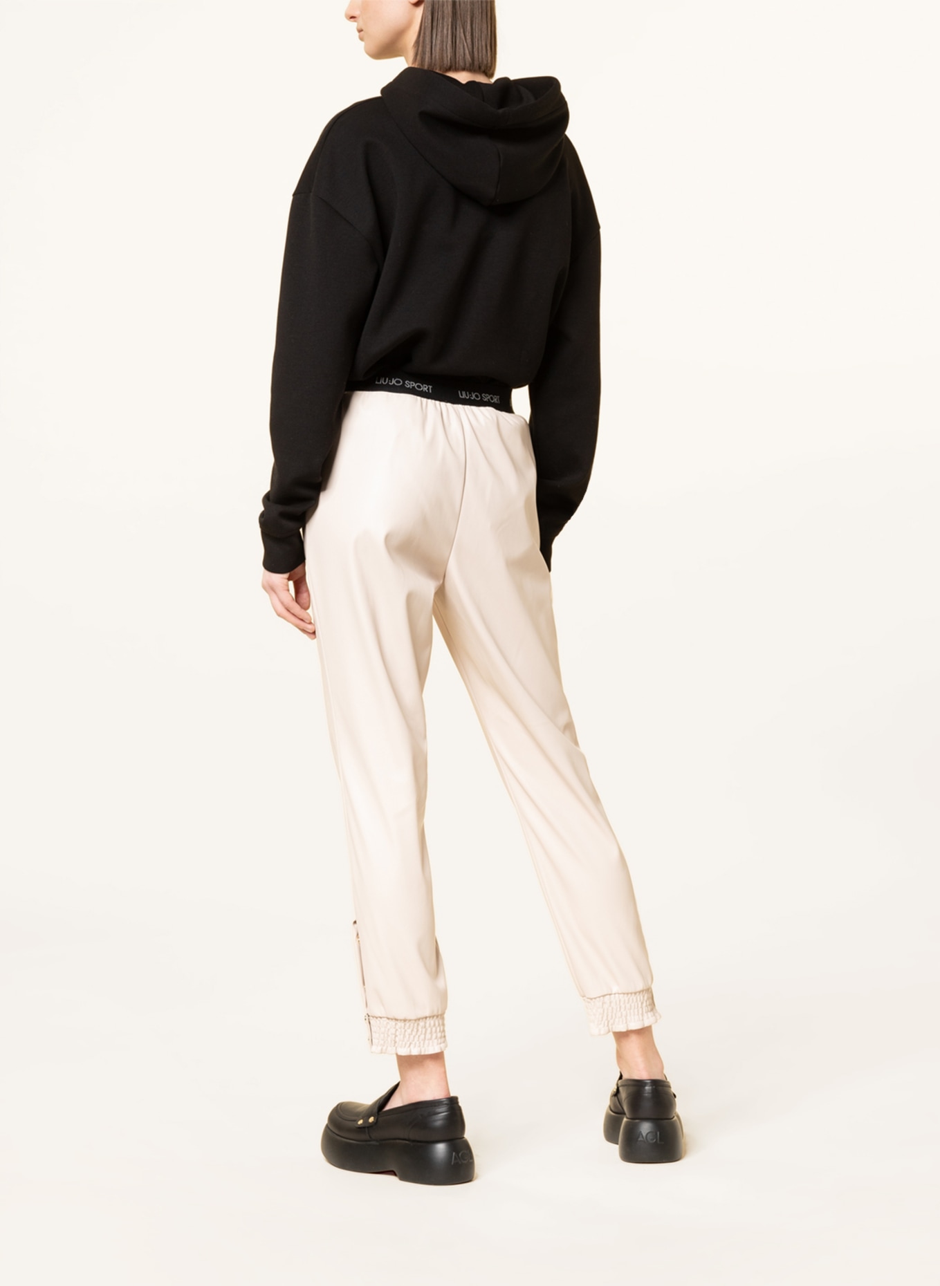 LIU JO Spodnie w stylu dresowym z imitacji skóry, Kolor: KREMOWY (Obrazek 3)