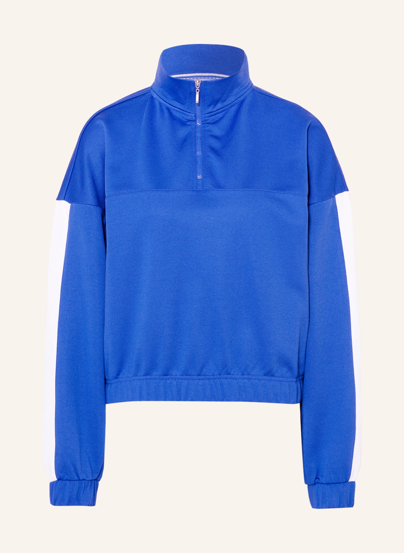 KARO KAUER Half-zip sweater in sweatshirt fabric, Color: BLUE/ WHITE (Image 1)