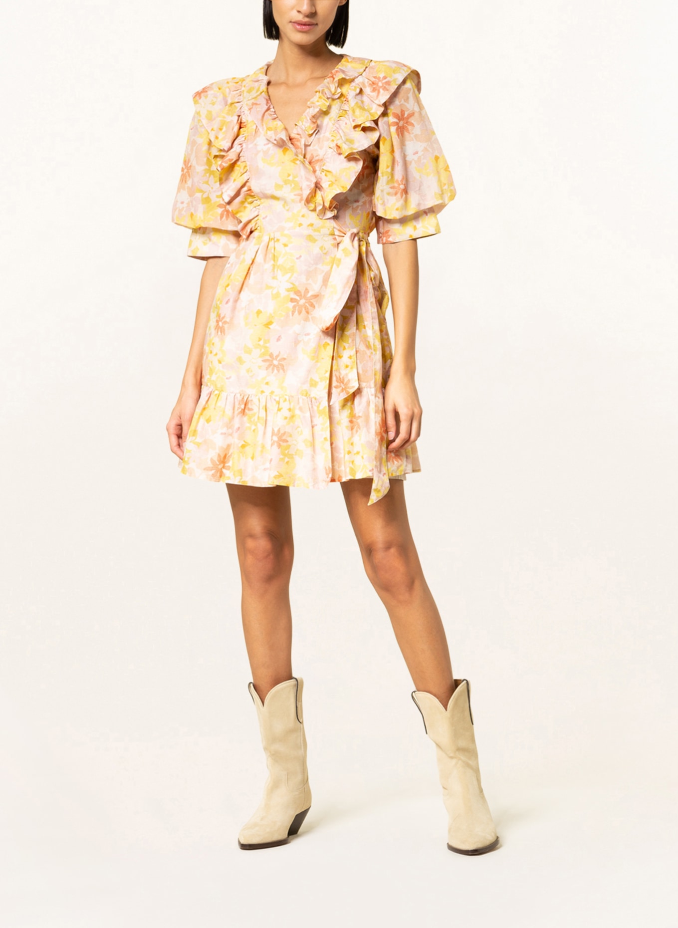 Magali Pascal Wrap dress MAGGIE with ruffles, Color: LIGHT ORANGE/ DARK YELLOW/ PINK (Image 2)