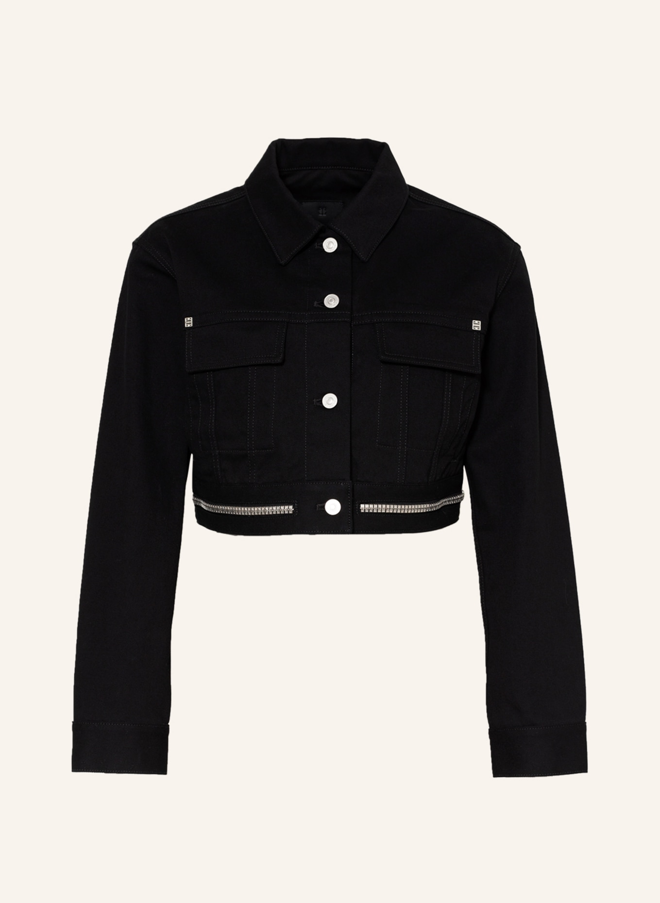 GIVENCHY Cropped denim jacket with studs, Color: BLACK (Image 1)