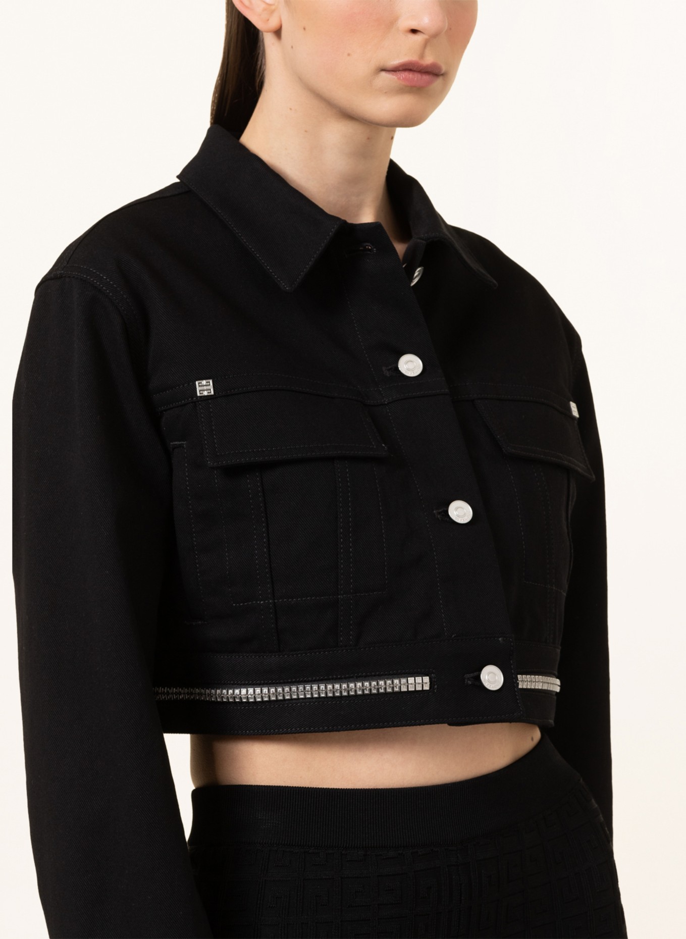 GIVENCHY Cropped denim jacket with studs, Color: BLACK (Image 4)