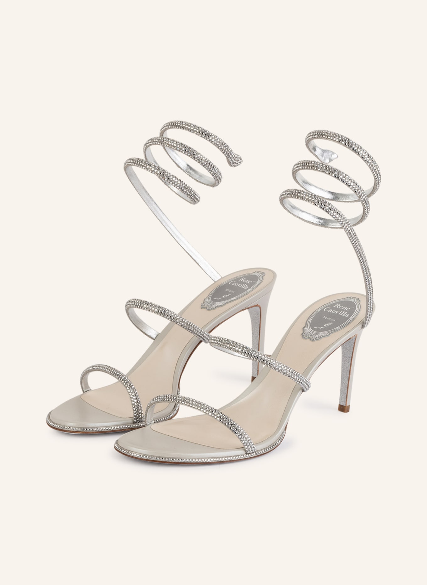 RENE CAOVILLA Sandals CLEO with decorative gems , Color: SILVER (Image 1)