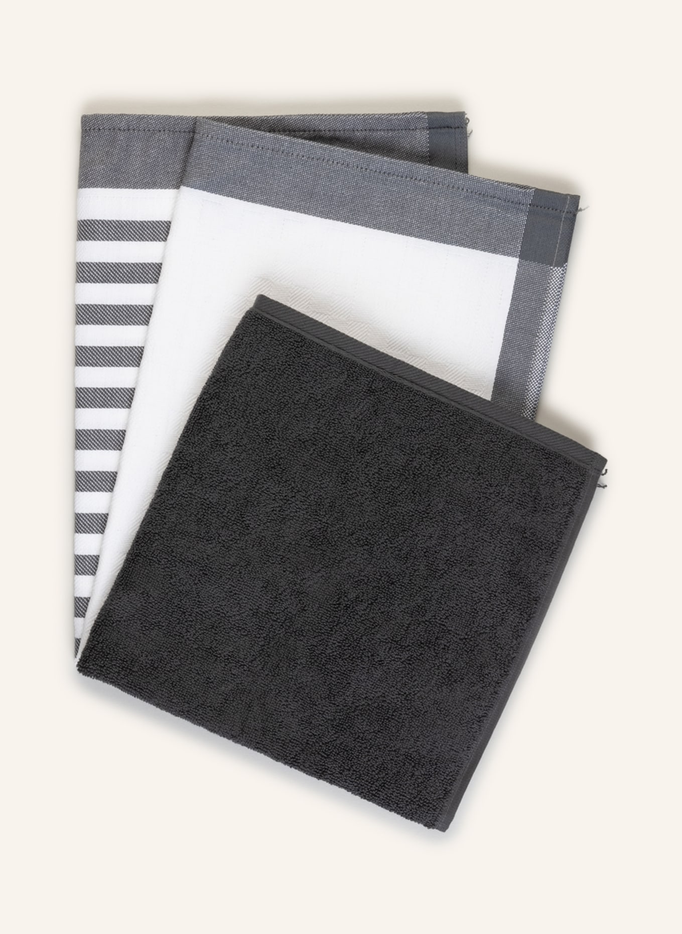 ROSS Set of 3 Dish Towels, Color: DARK GRAY/ CREAM (Image 1)