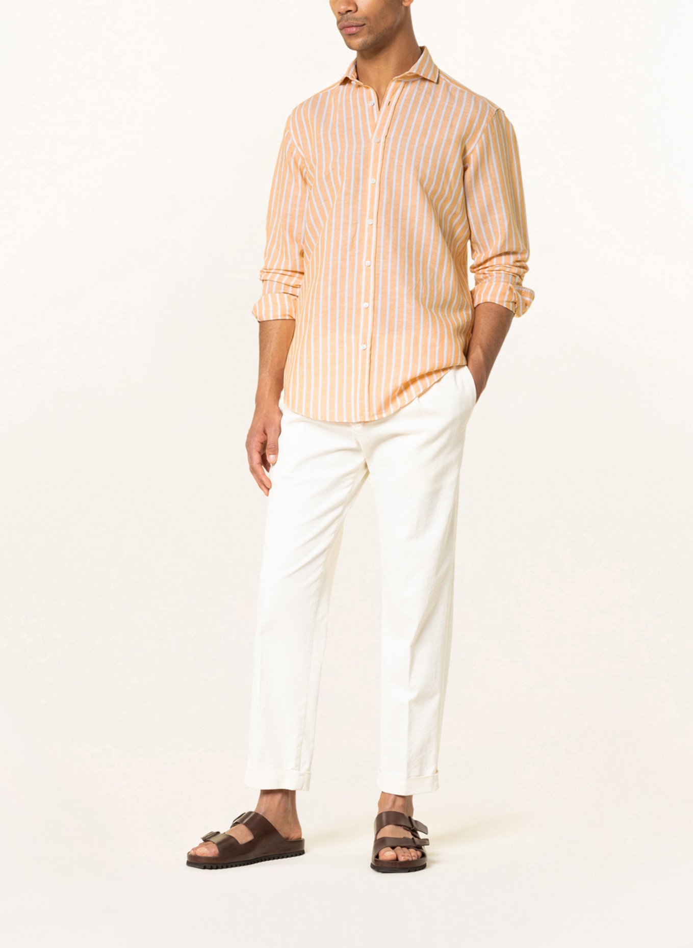 STROKESMAN'S Shirt modern fit with linen, Color: ECRU/ YELLOW (Image 2)