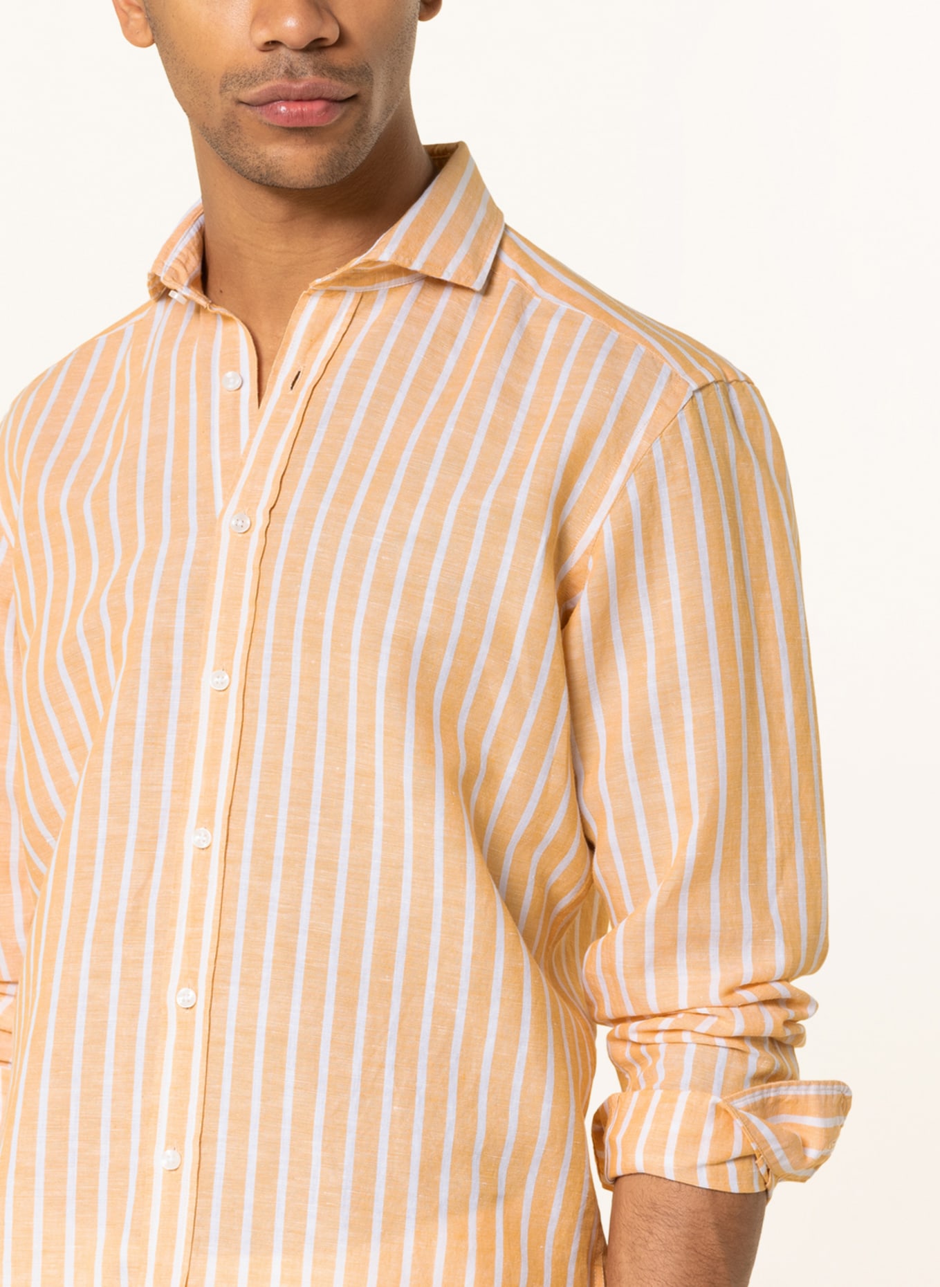 STROKESMAN'S Shirt modern fit with linen, Color: ECRU/ YELLOW (Image 4)