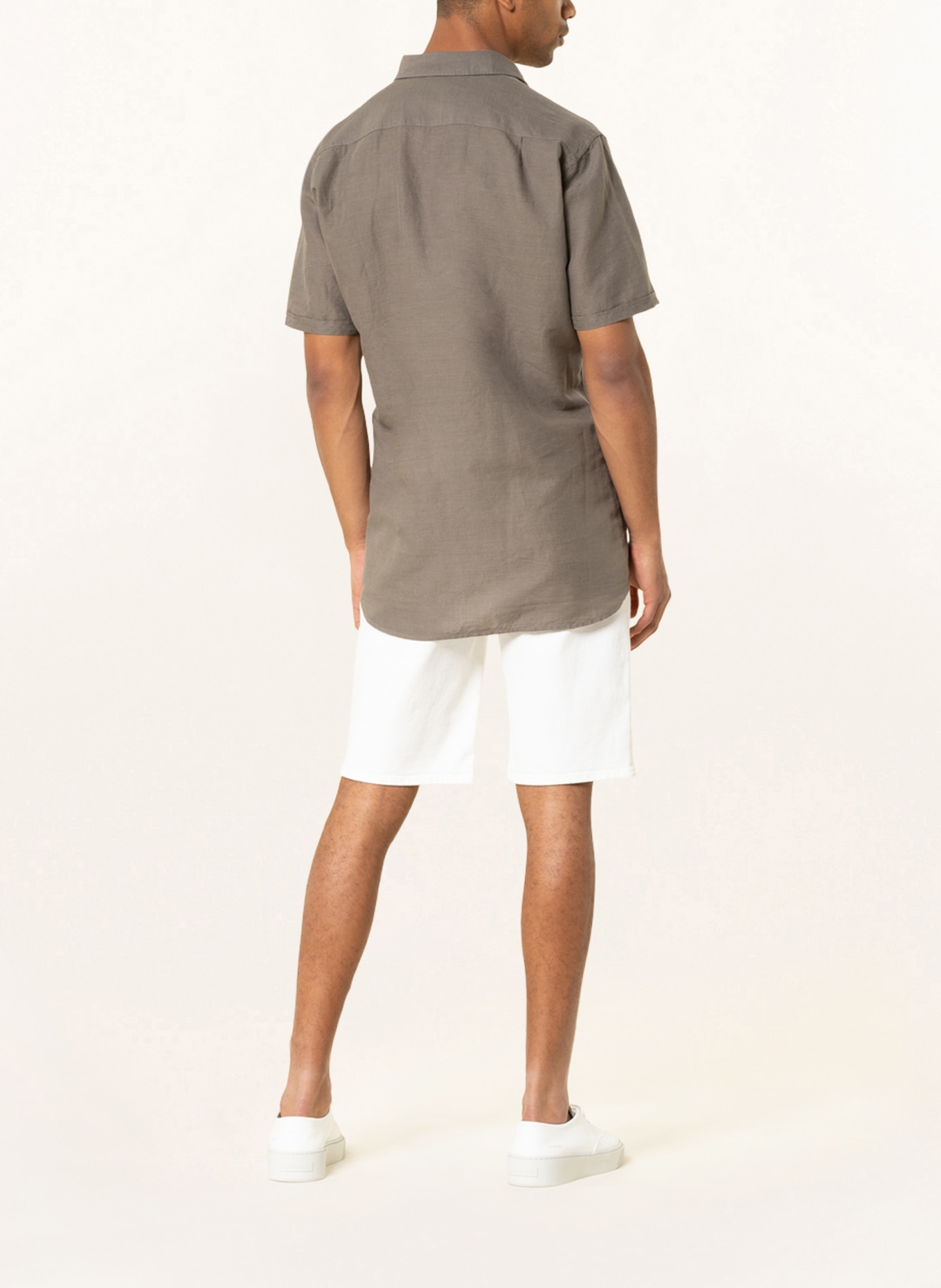 STROKESMAN'S Short-sleeved shirt modern fit with linen, Color: OLIVE (Image 3)