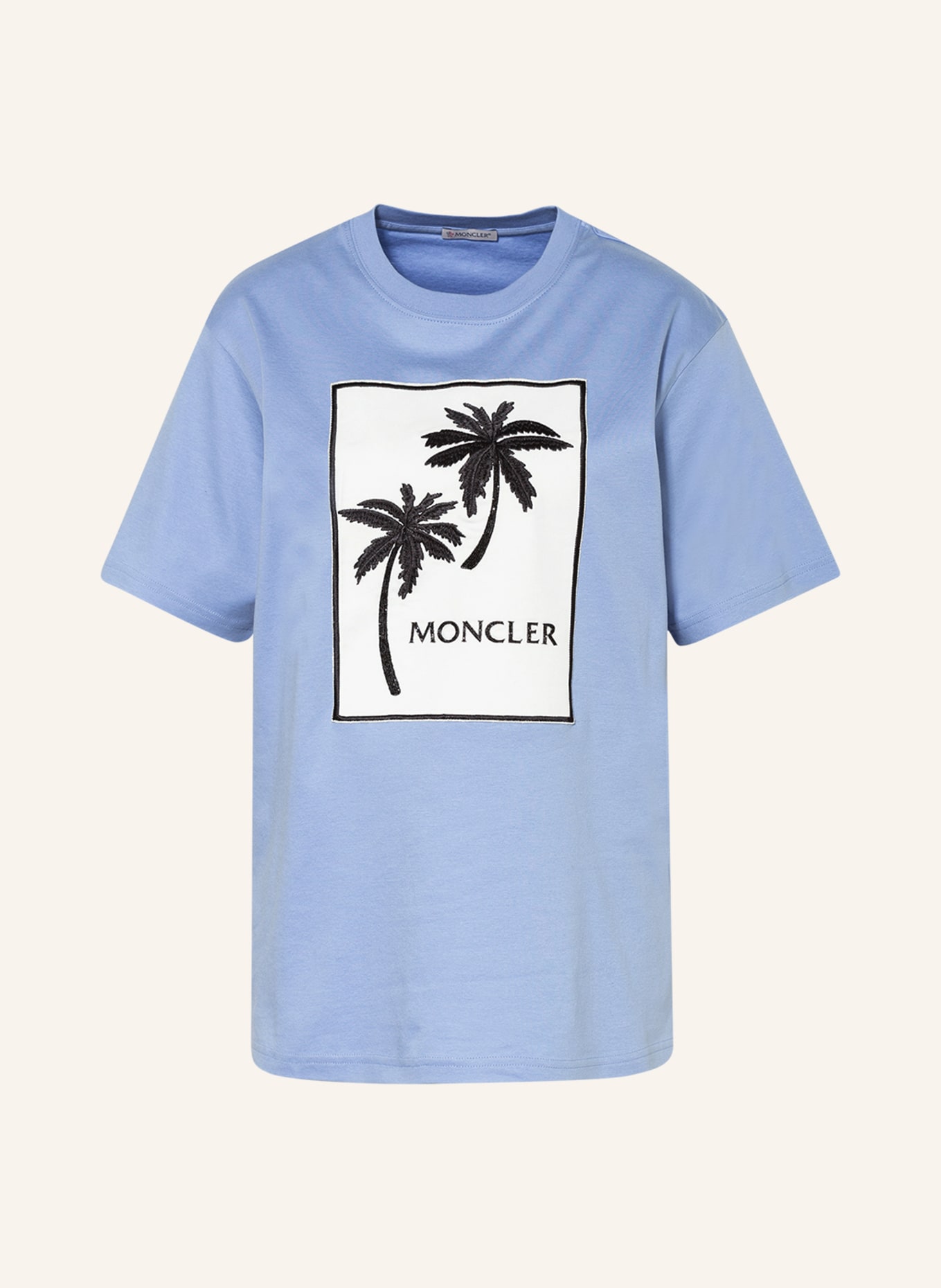 MONCLER T-shirt z obszyciem ozdobnymi kamykami i hafty, Kolor: NIEBIESKI (Obrazek 1)