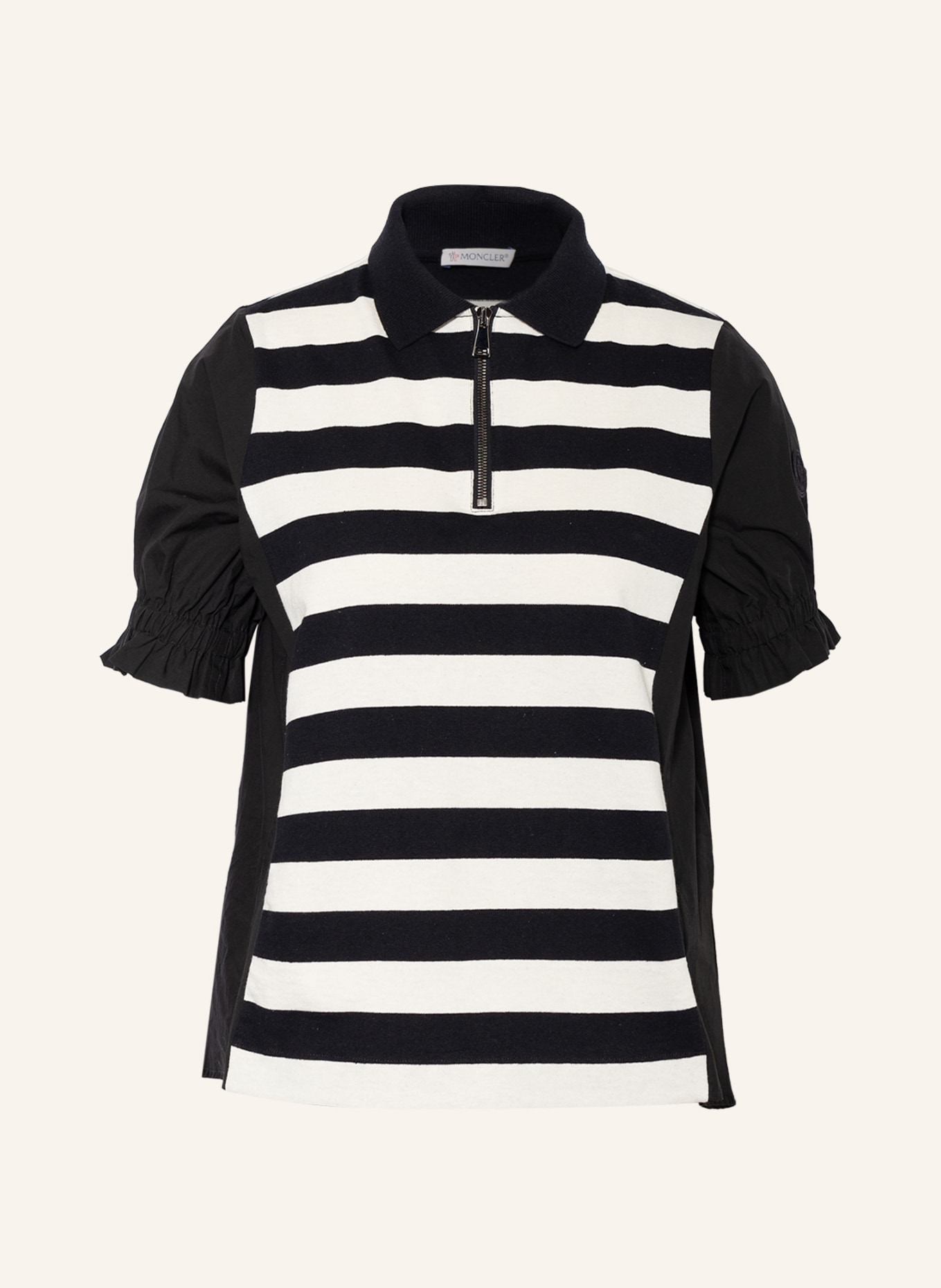 MONCLER Polo shirt in mixed materials, Color: BLACK/ WHITE (Image 1)