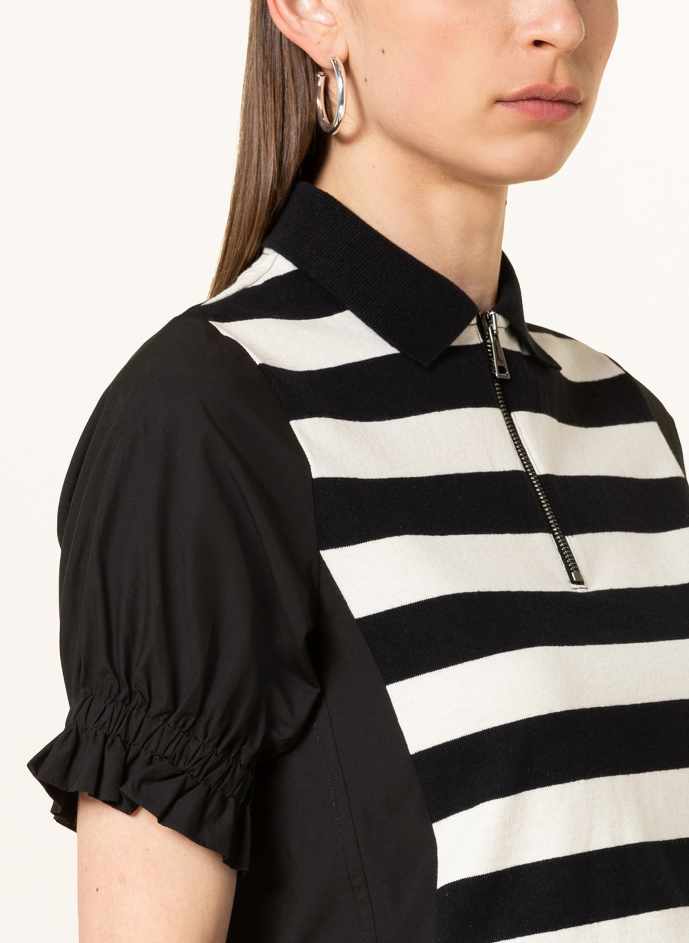 MONCLER Polo shirt in mixed materials, Color: BLACK/ WHITE (Image 4)