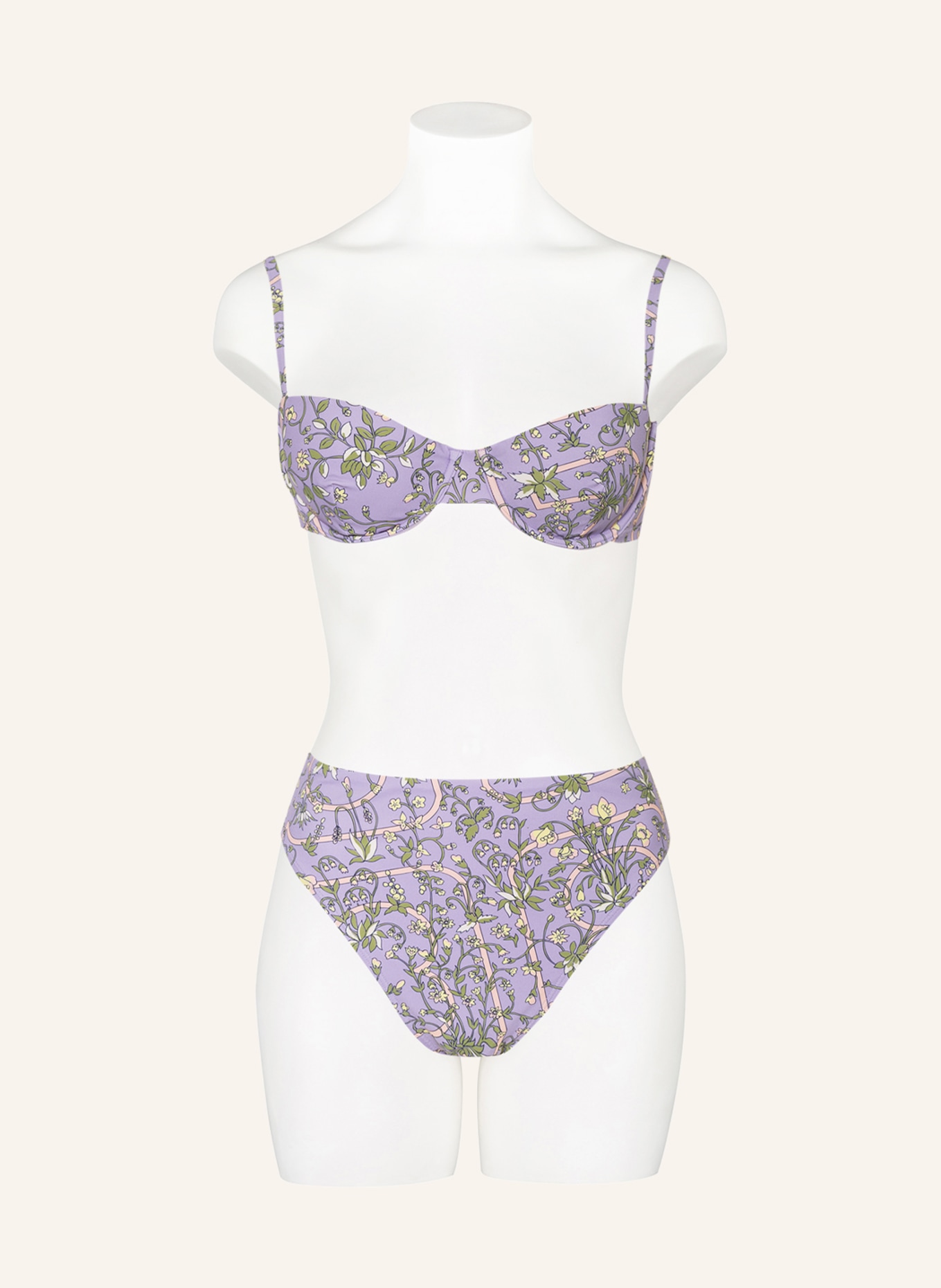 TORY BURCH High-Waist-Bikini-Hose GARDEN MEDALLION, Farbe: HELLLILA/ OLIV/ NUDE (Bild 2)