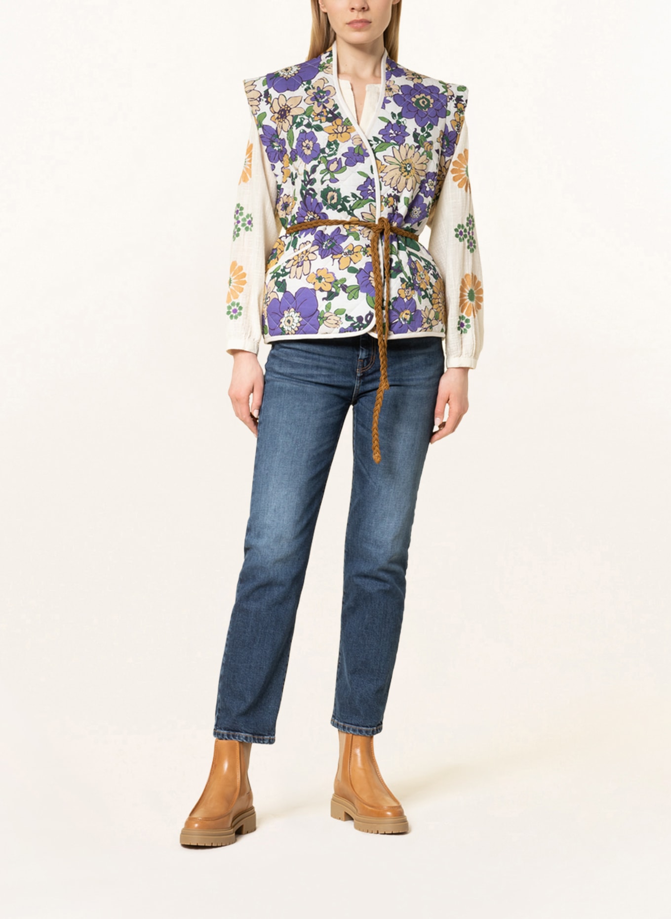 STELLA FOREST Quilted vest DANAE in purple green cream