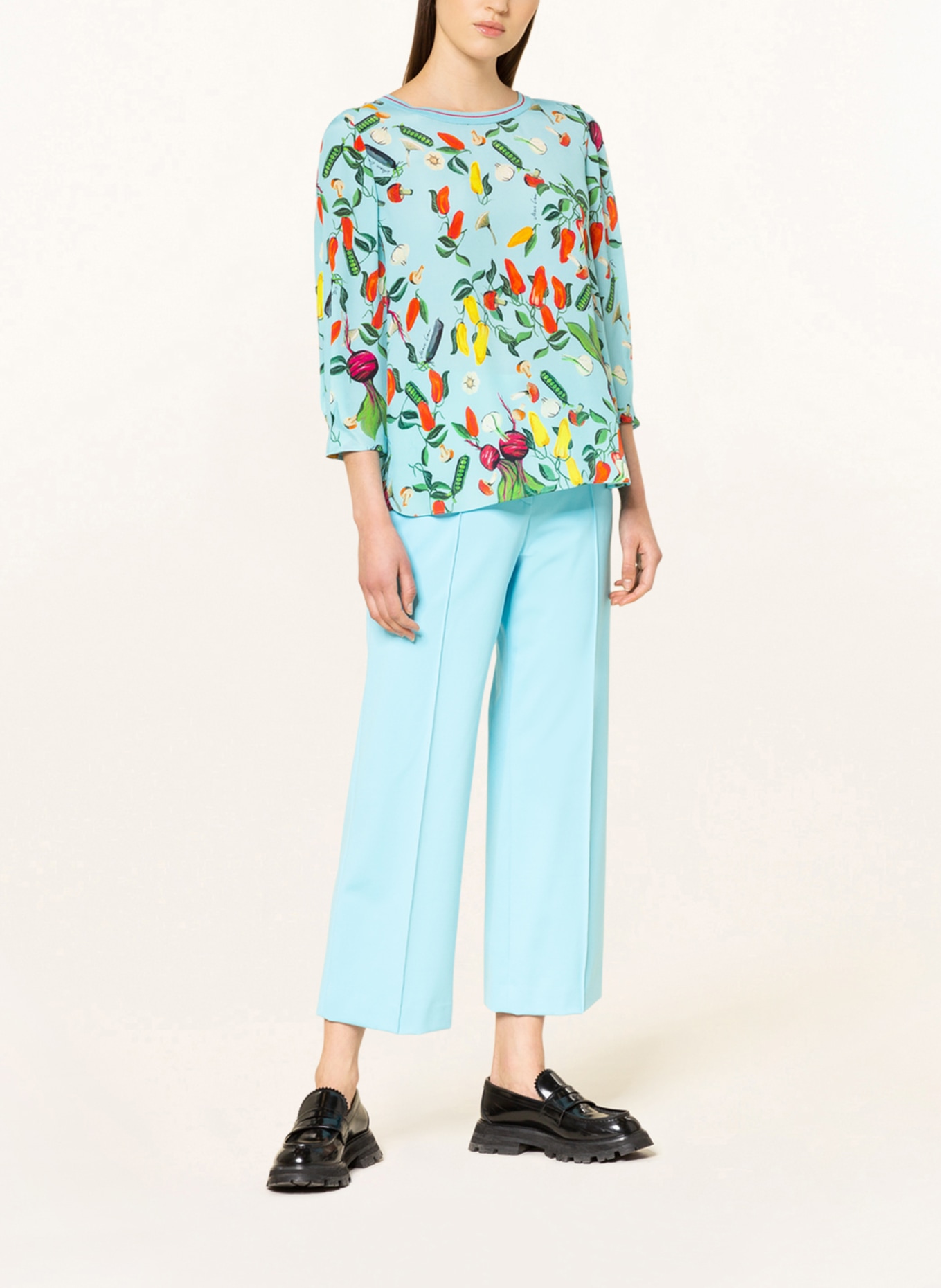 MARC CAIN Blouse-style shirt with silk and 3/4 sleeves, Color: 333 blue topaz (Image 2)