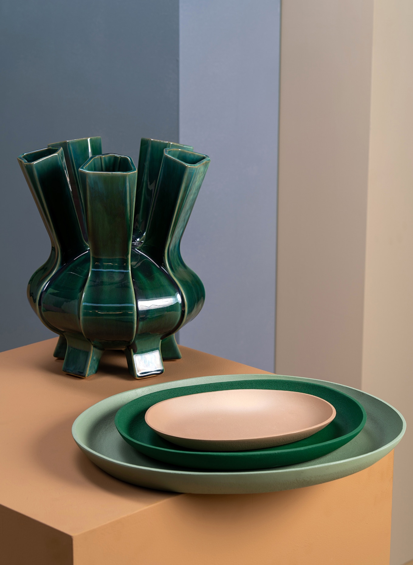 POLSPOTTEN 3er-Set Tabletts GREEK: GRÜN / HELLGRÜN / ROSÉ