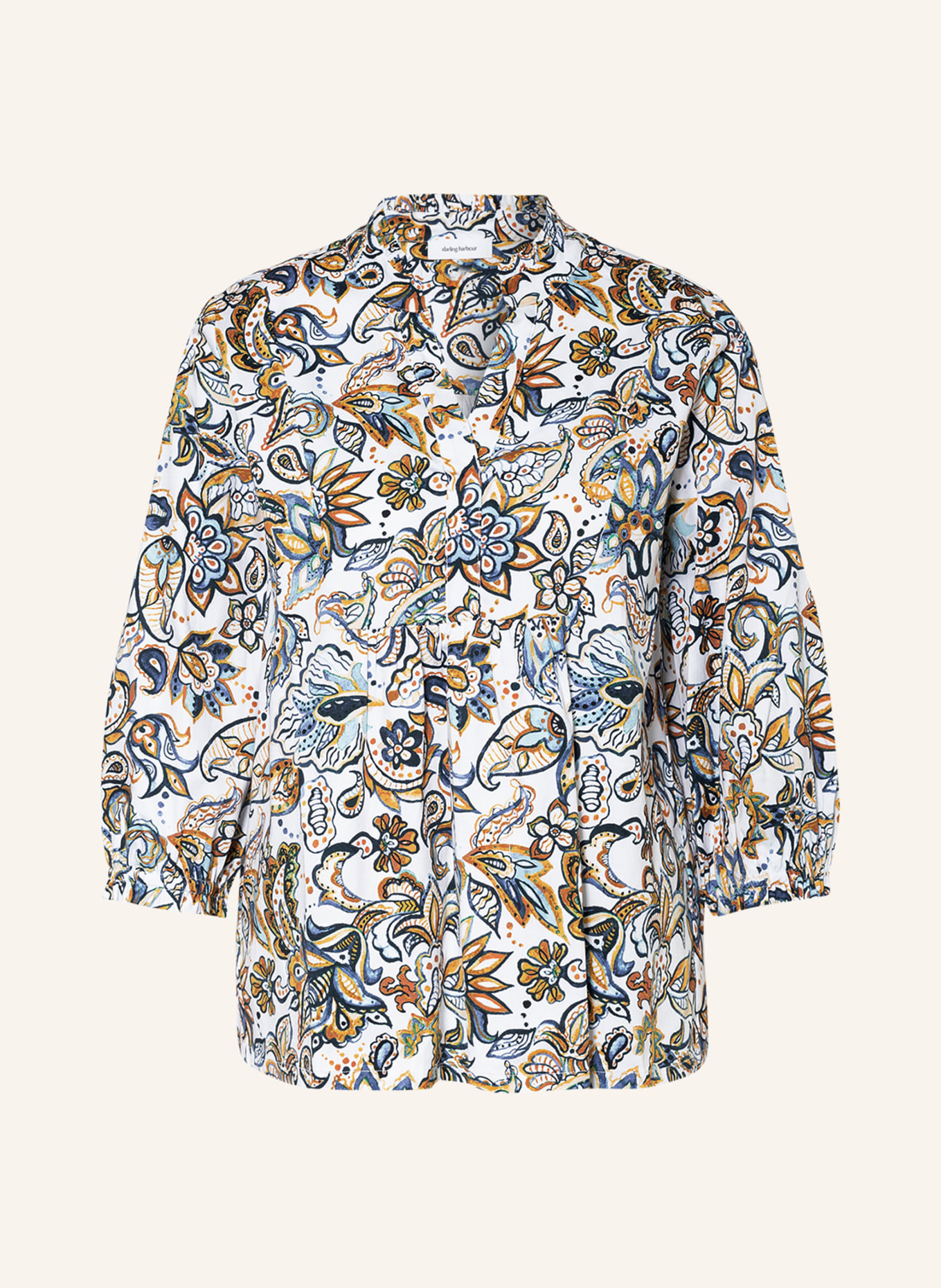 darling harbour Blouse-style shirt with 3/4 sleeves, Color: WHITE/ DARK BLUE/ DARK YELLOW (Image 1)