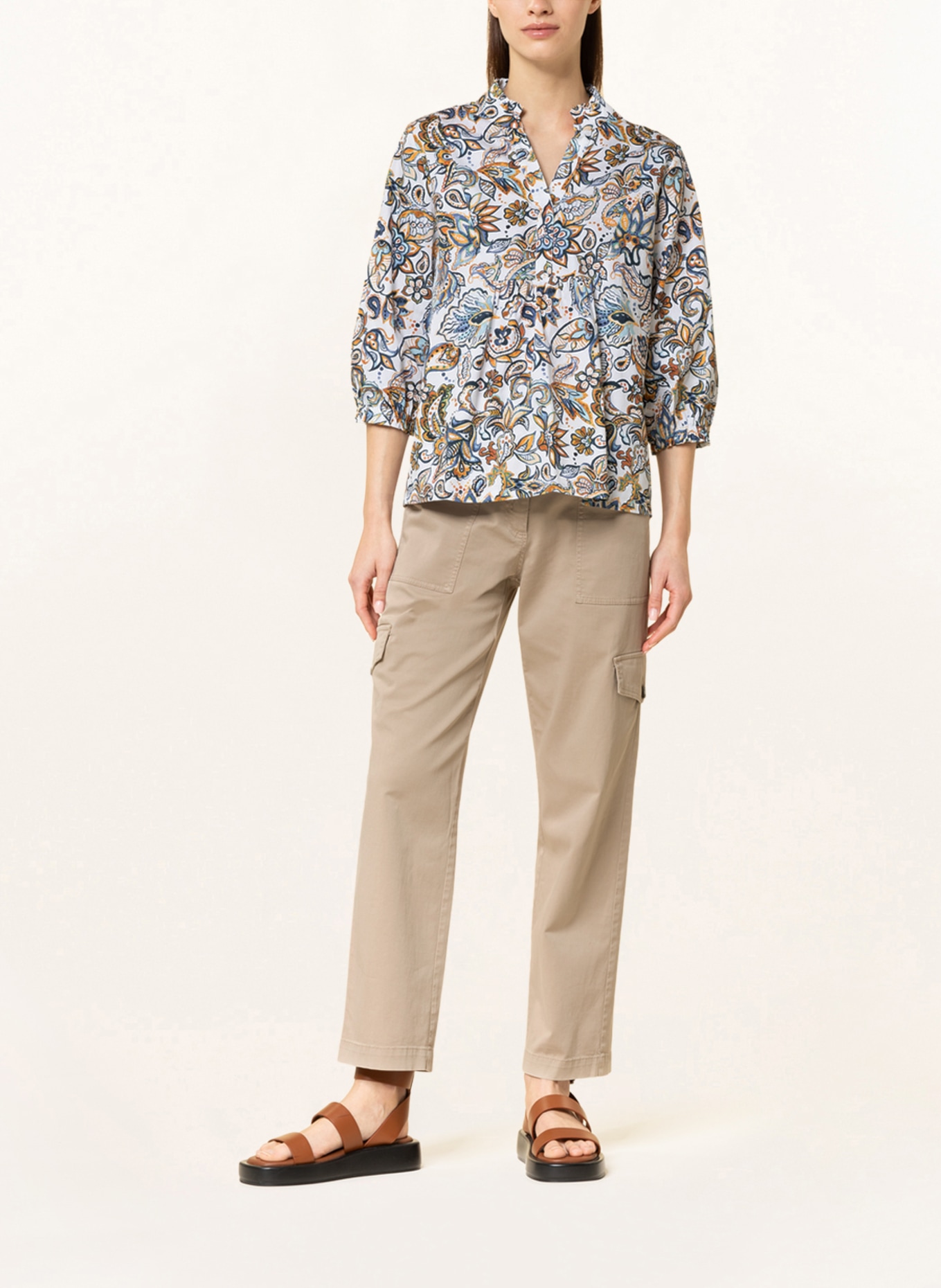 darling harbour Blouse-style shirt with 3/4 sleeves, Color: WHITE/ DARK BLUE/ DARK YELLOW (Image 2)