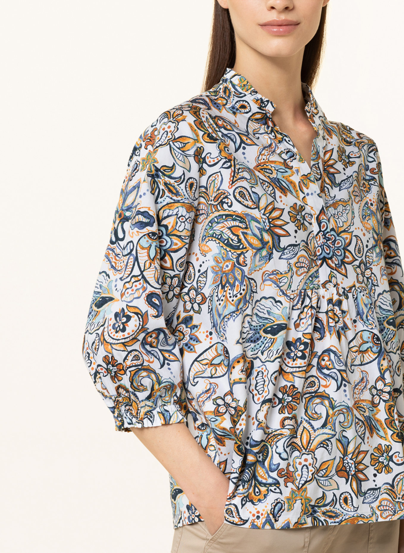 darling harbour Blouse-style shirt with 3/4 sleeves, Color: WHITE/ DARK BLUE/ DARK YELLOW (Image 4)