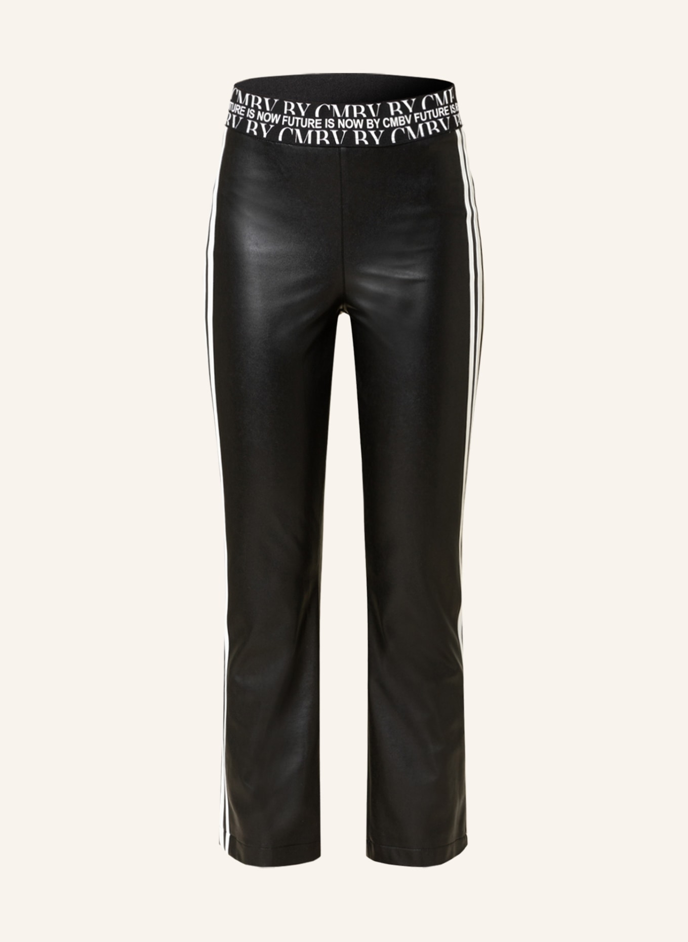 CAMBIO Trousers FAE in leather look with tuxedo stripe in black white