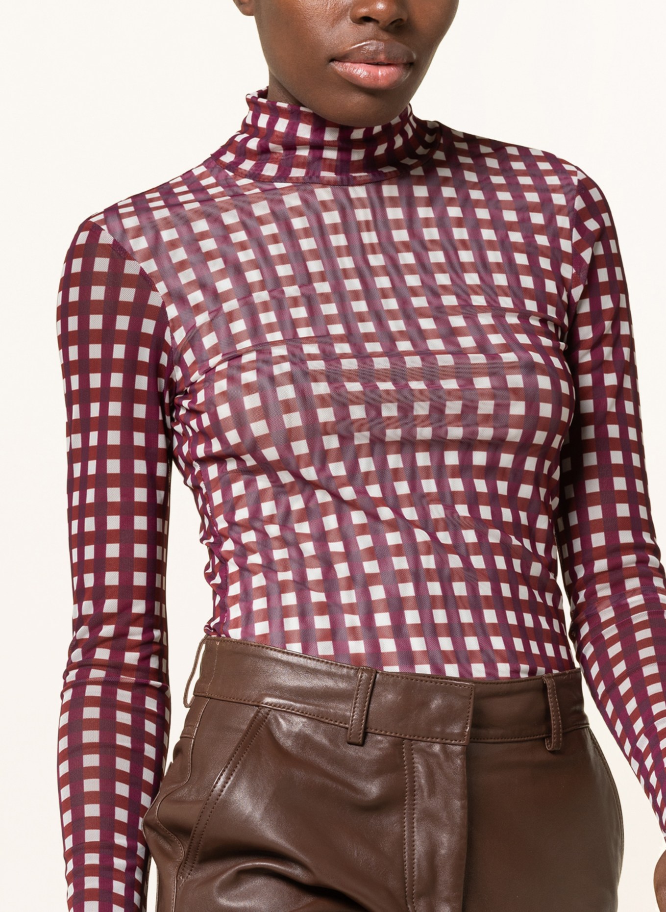 BAUM UND PFERDGARTEN Long sleeve shirt JODI in mesh, Color: DARK RED/ FUCHSIA/ WHITE (Image 4)