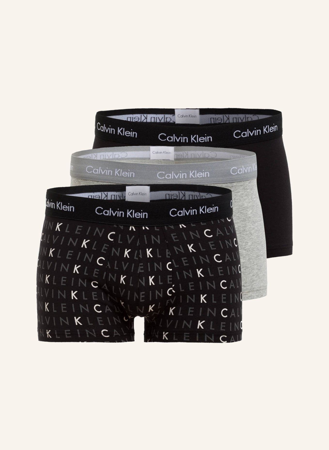 Calvin Klein 3er-Pack Boxershorts COTTON STRETCH, Farbe: SCHWARZ/ HELLGRAU MELIERT (Bild 1)