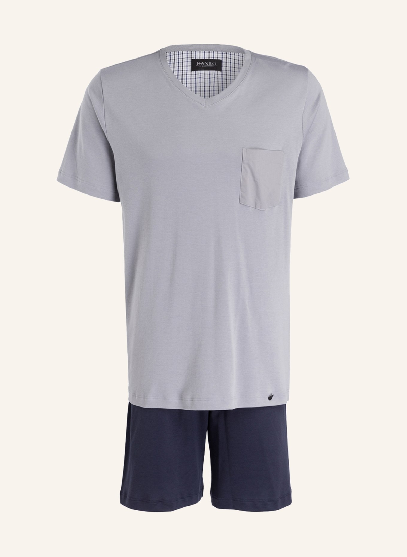 HANRO Shorty-Schlafanzug NIGHT & DAY, Farbe: GRAU/ NAVY (Bild 1)