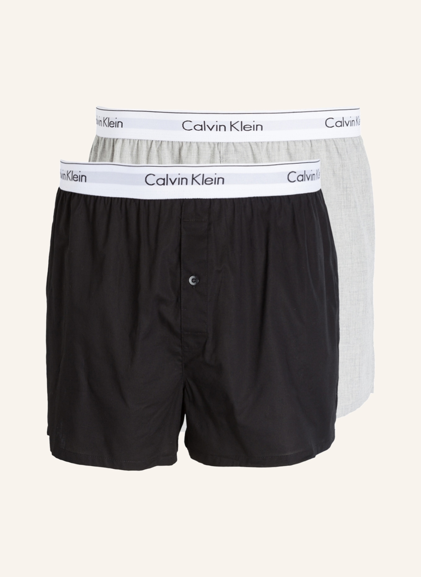 Calvin Klein 2er-Pack Web-Boxershorts MODERN COTTON STRETCH, Farbe: HELLGRAU/ SCHWARZ (Bild 1)