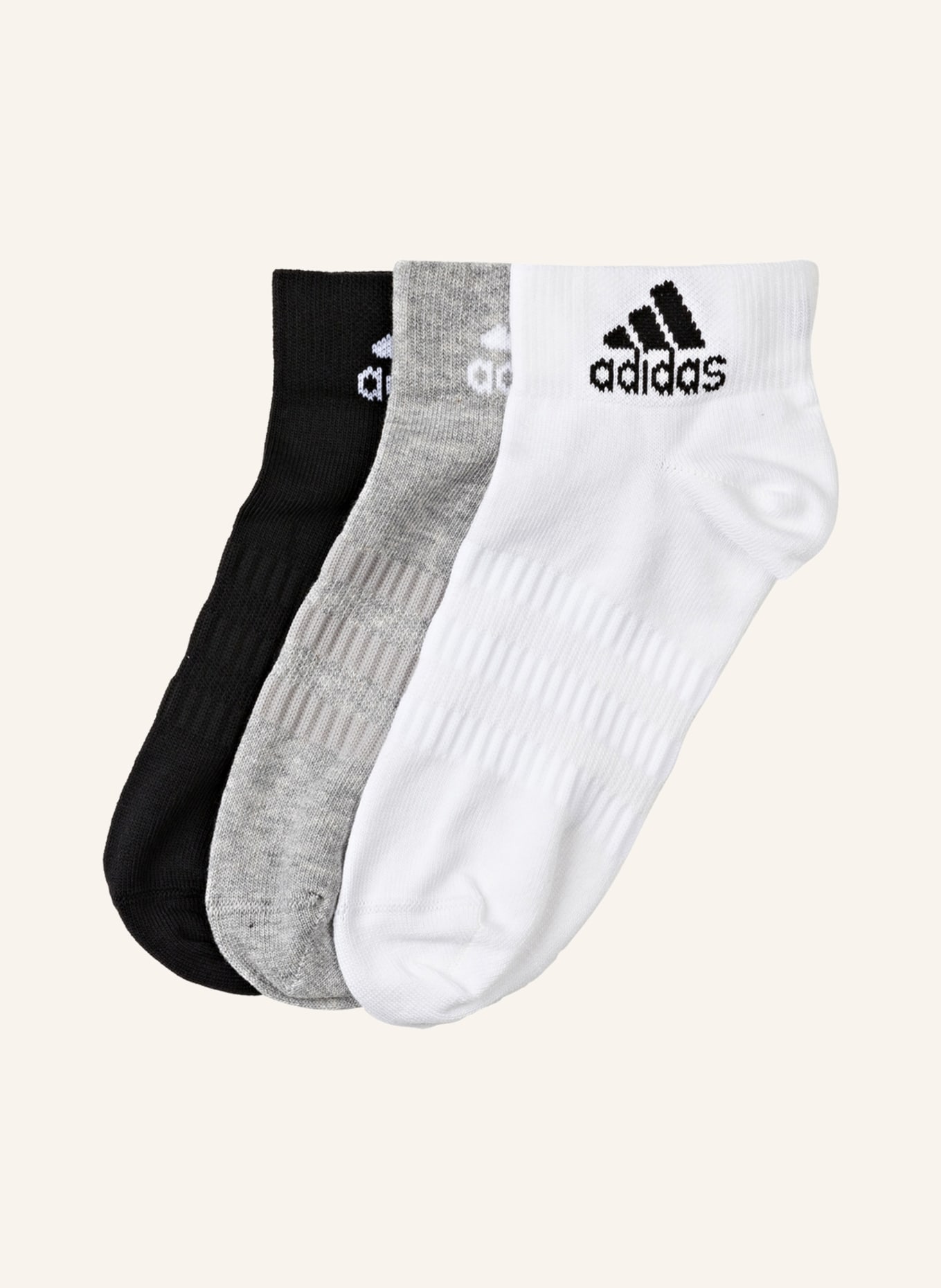 adidas 3er-Pack Socken LIGHT ANKLE, Farbe: MGREYH/WHITE/BLACK	 (Bild 2)