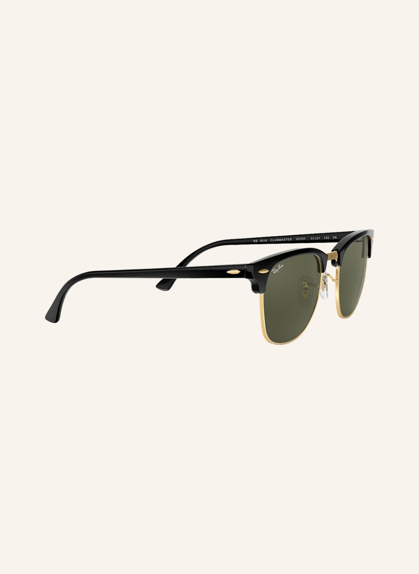 Ray-Ban Sunglasses RB3016 CLUBMASTER, Color: W0365 - BLACK/GOLD / DARK GREEN (Image 3)