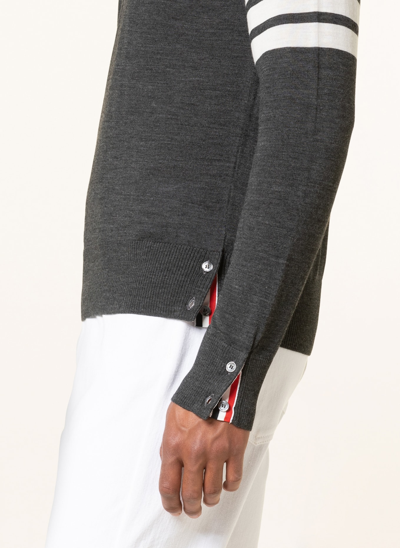 THOM BROWNE. Sweater, Color: DARK GRAY/ WHITE (Image 4)
