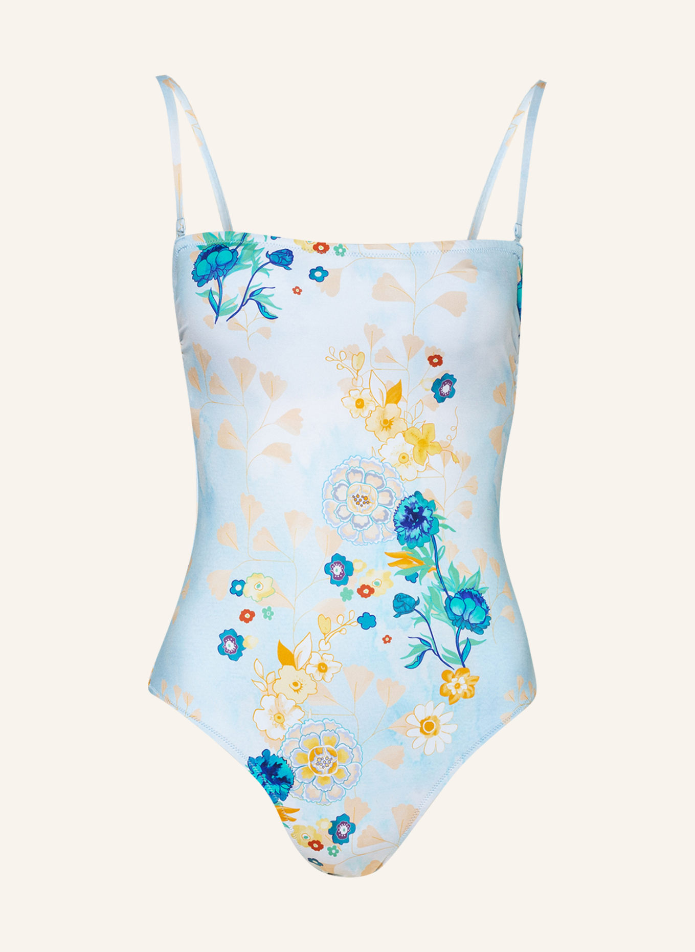 VILEBREQUIN Bandeau swimsuit BELLE DES CHAMPS, Color: LIGHT BLUE/ LIGHT ORANGE/ TEAL (Image 1)
