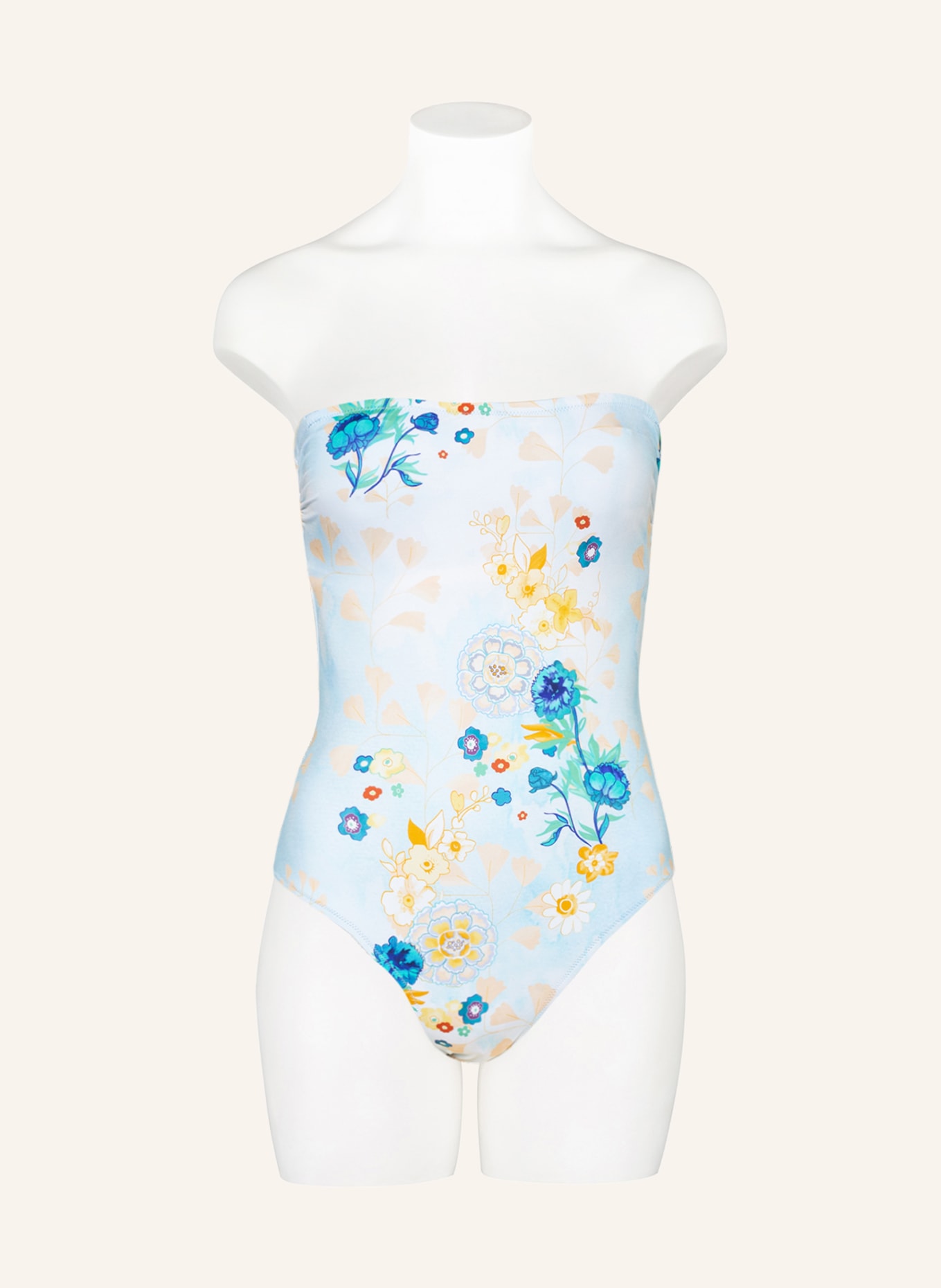 VILEBREQUIN Bandeau swimsuit BELLE DES CHAMPS, Color: LIGHT BLUE/ LIGHT ORANGE/ TEAL (Image 3)