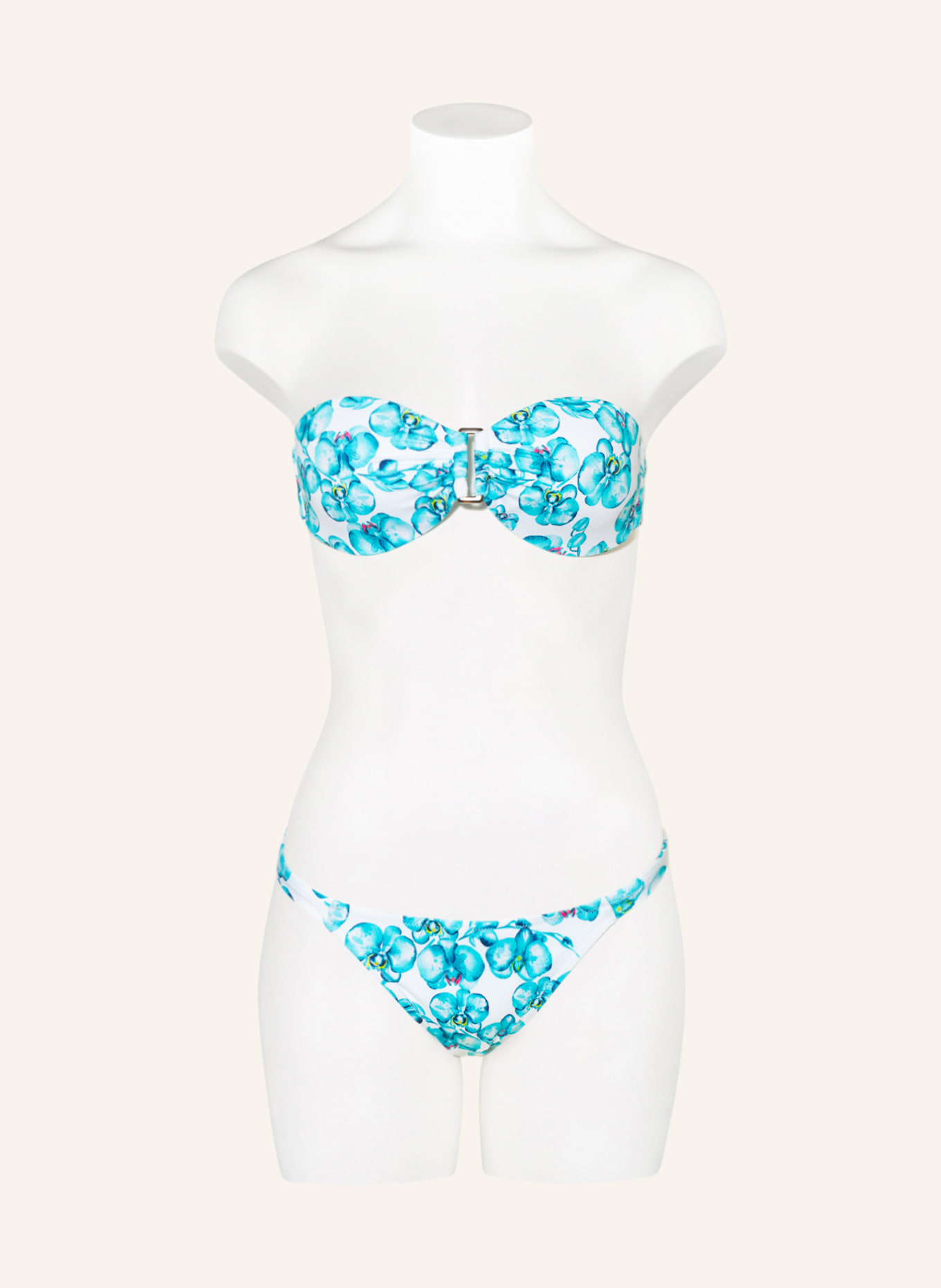 VILEBREQUIN Bandeau bikini top ORCHIDEES LUNE , Color: WHITE/ TURQUOISE (Image 2)