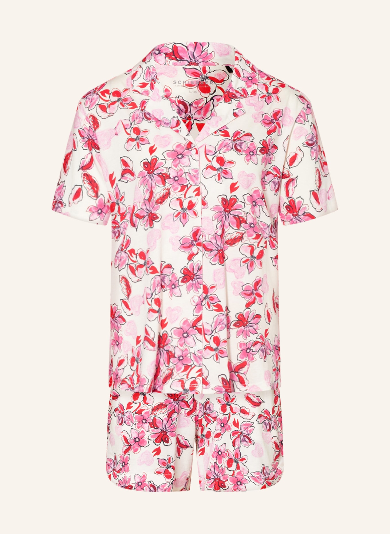 SCHIESSER Shorty-Schlafanzug VALENTINE: CREME / PINK / DUNKELROT
