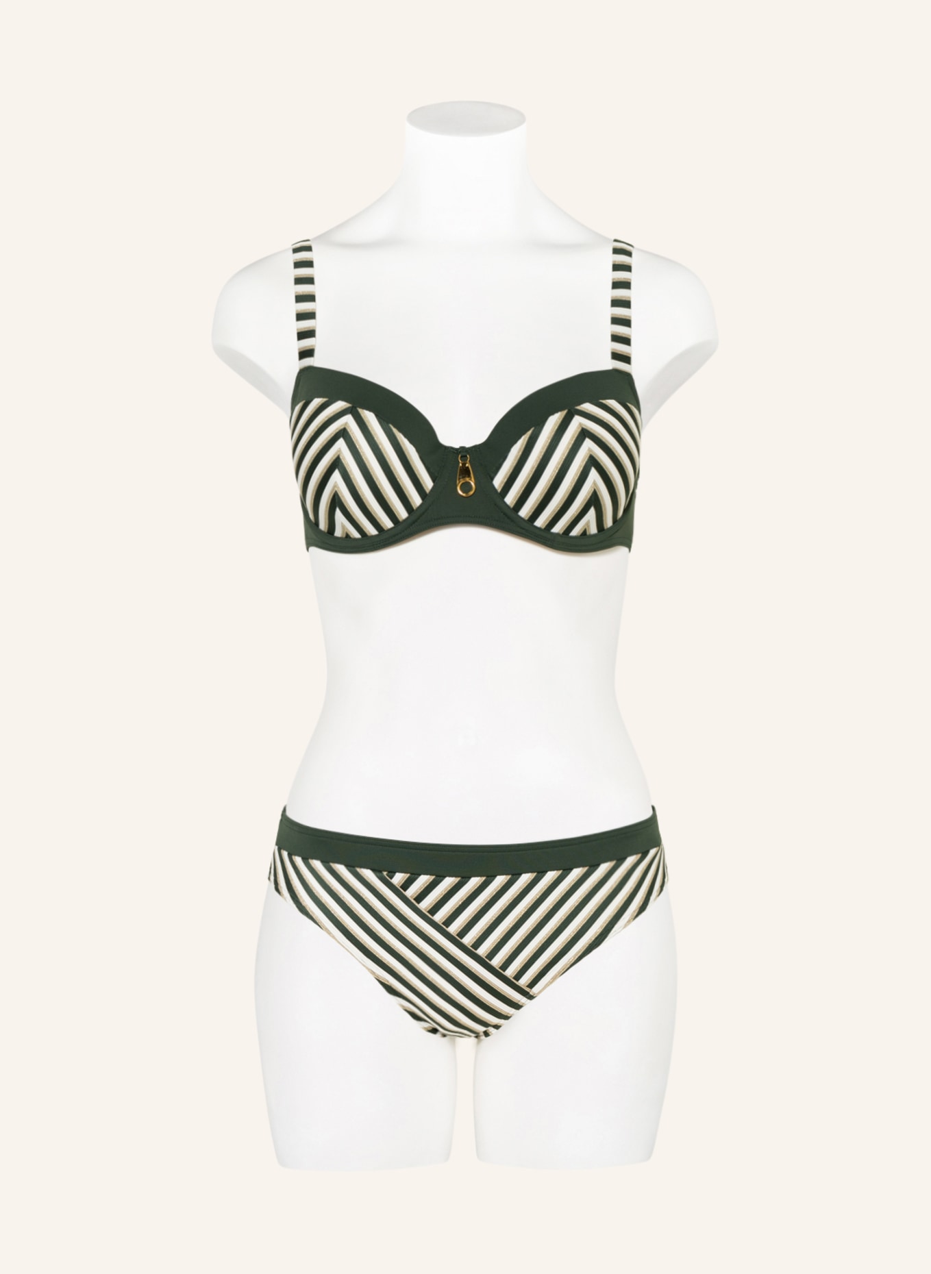 PrimaDonna Underwired bikini top LA CONCHA with glitter thread, Color: GREEN/ GOLD/ WHITE (Image 2)