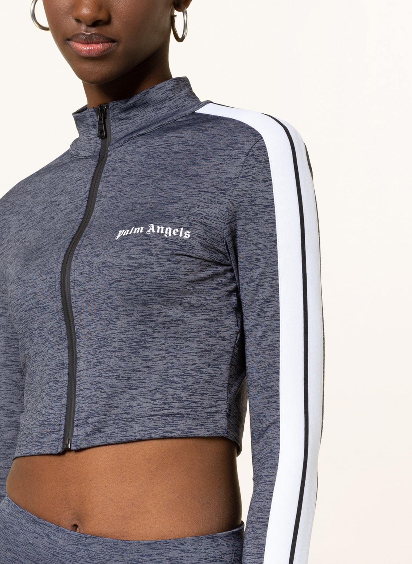 Palm Angels Cropped jacket with tuxedo stripes in dark blue