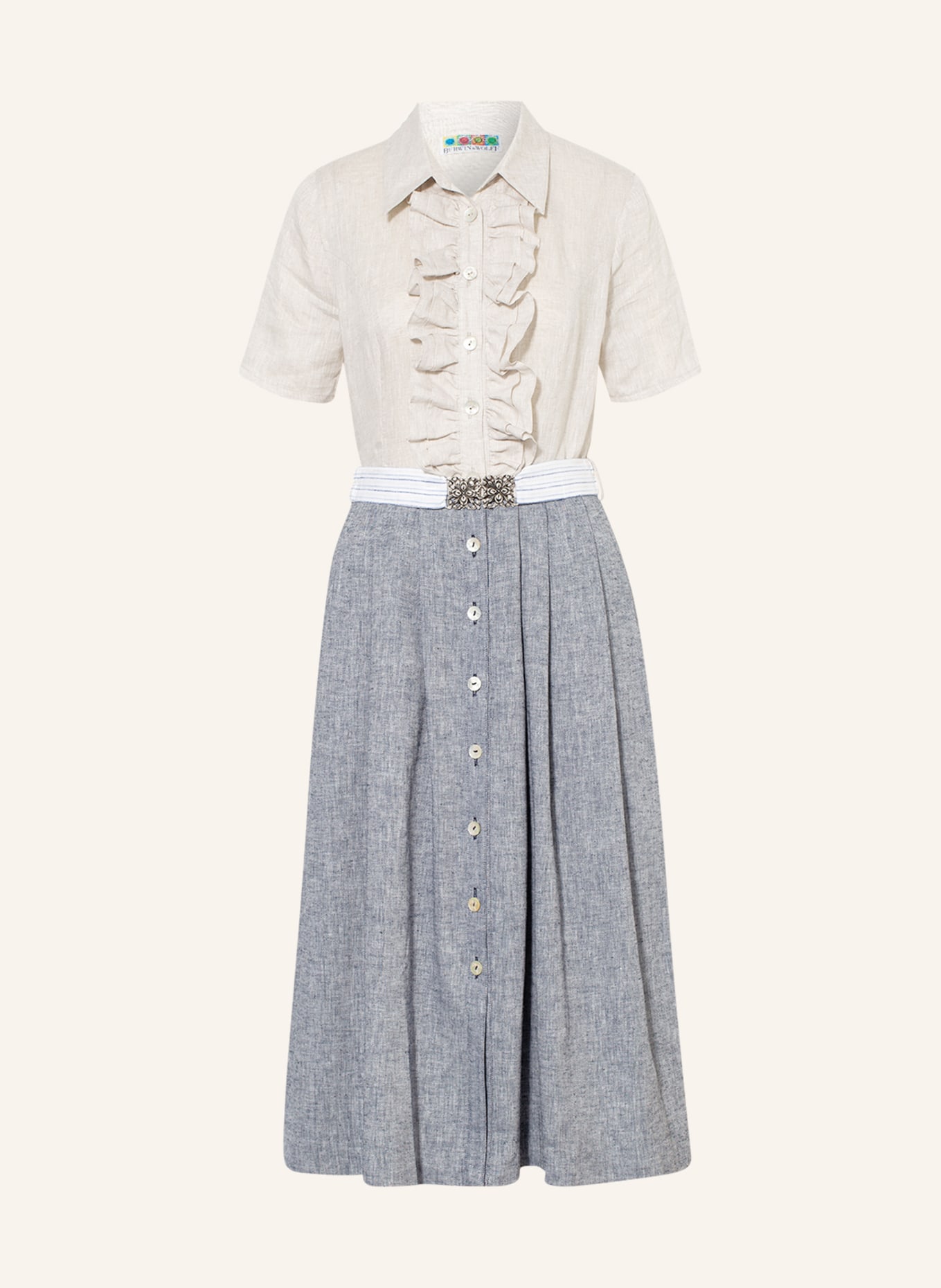 BERWIN & WOLFF Shirt dress with linen, Color: CREAM/ DARK BLUE/ WHITE (Image 1)