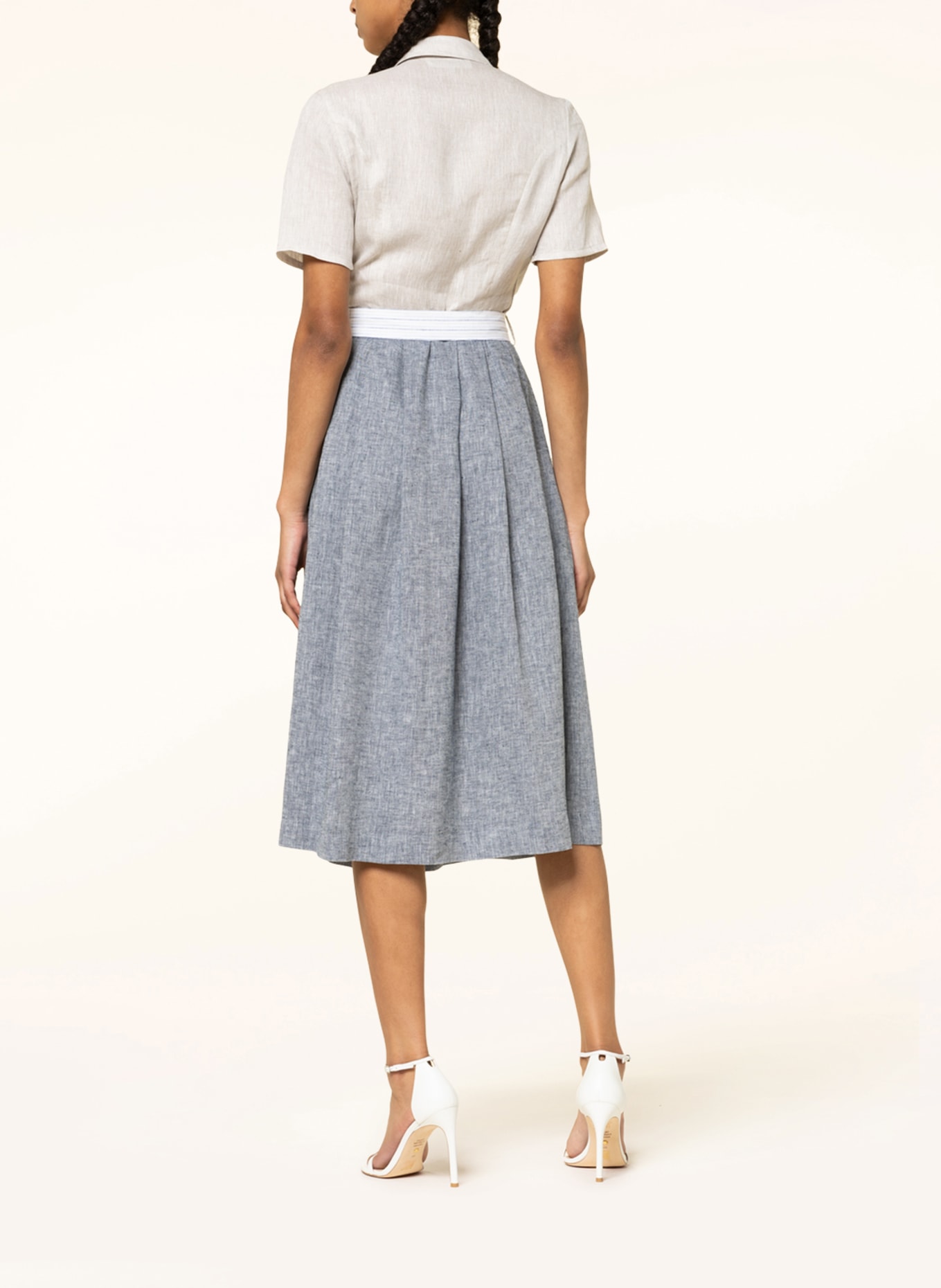 BERWIN & WOLFF Shirt dress with linen, Color: CREAM/ DARK BLUE/ WHITE (Image 3)