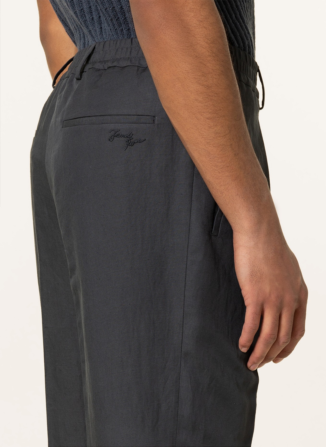 FENDI Kalhoty ke kombinování s příměsí lnu, Regular Fit , Barva: TMAVĚ ŠEDÁ (Obrázek 6)