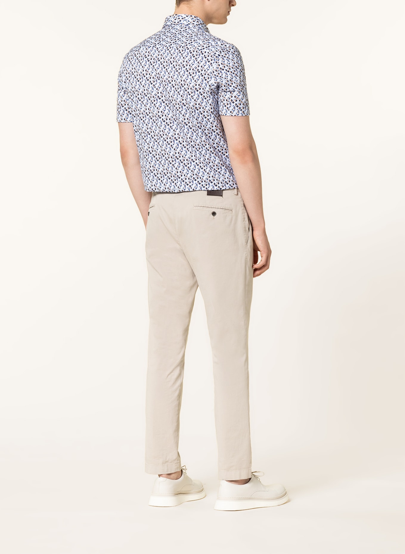 OLYMP Chemise à manches courtes Luxor 24/Seven, coupe moderne, en jersey: BLANC / BLEU CLAIR / CHAMEAU