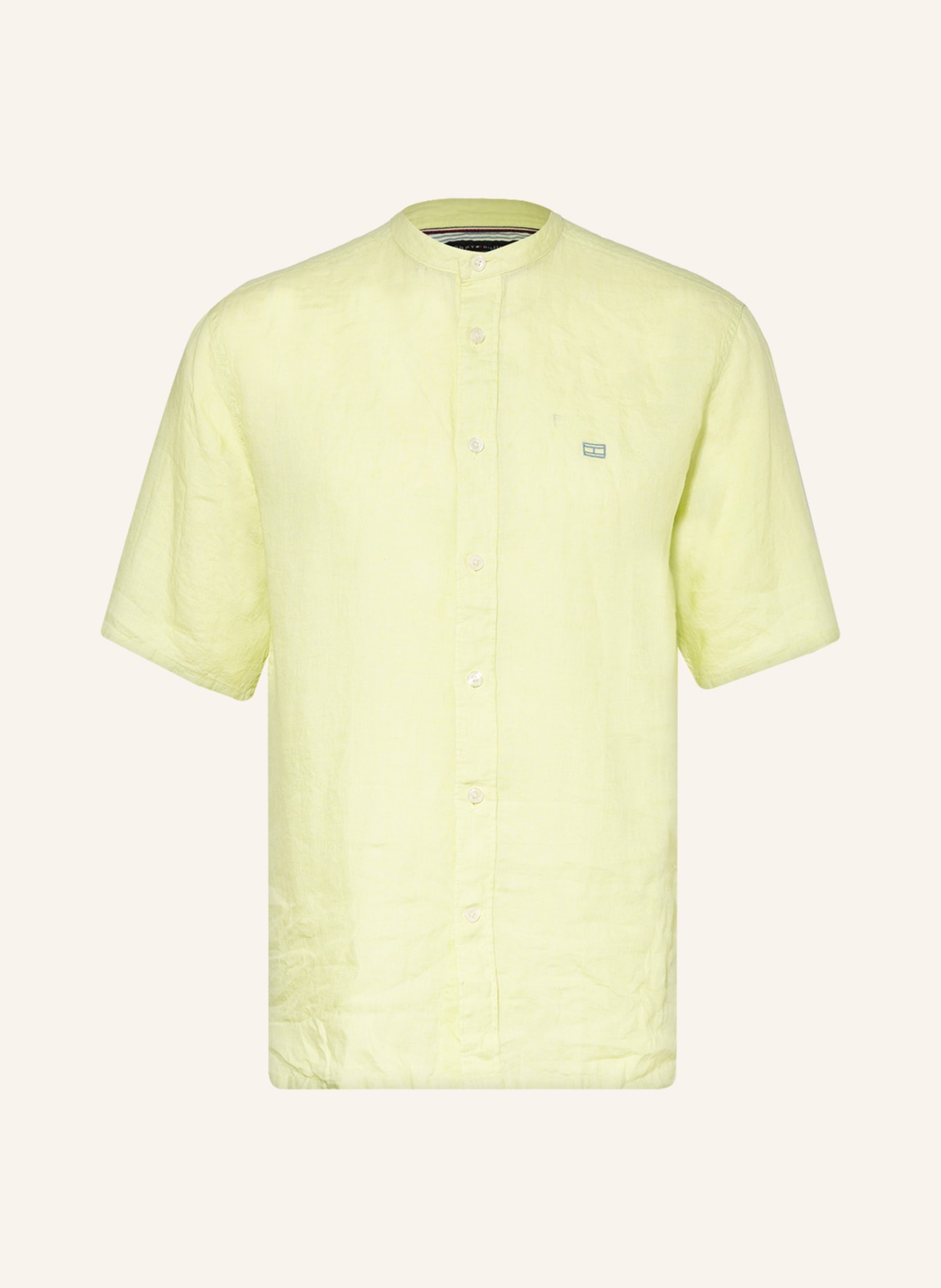 TOMMY HILFIGER Short-sleeved shirt casual fit made of linen with stand-up collar, Color: LIGHT GREEN (Image 1)