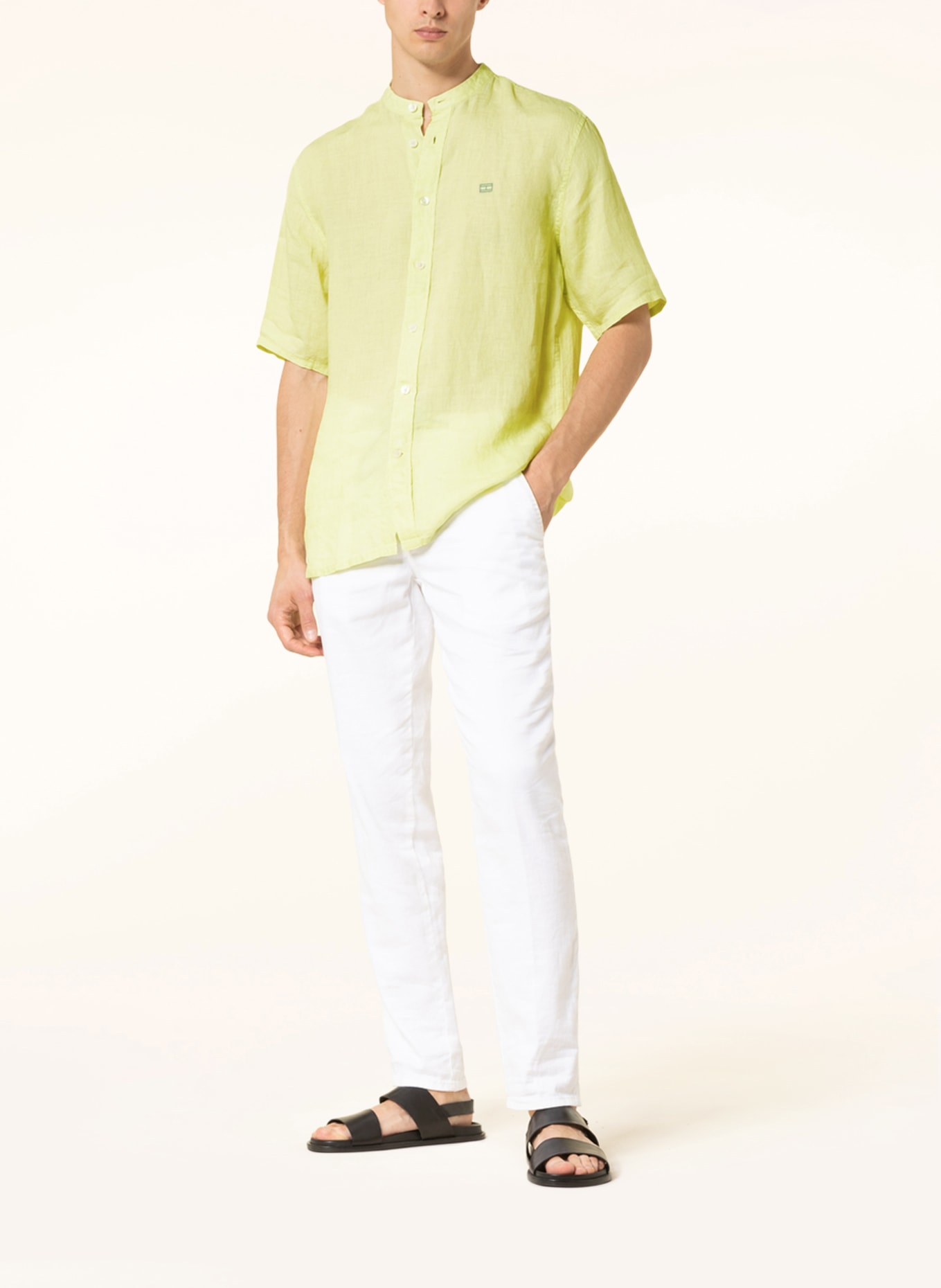 TOMMY HILFIGER Short-sleeved shirt casual fit made of linen with stand-up collar, Color: LIGHT GREEN (Image 2)
