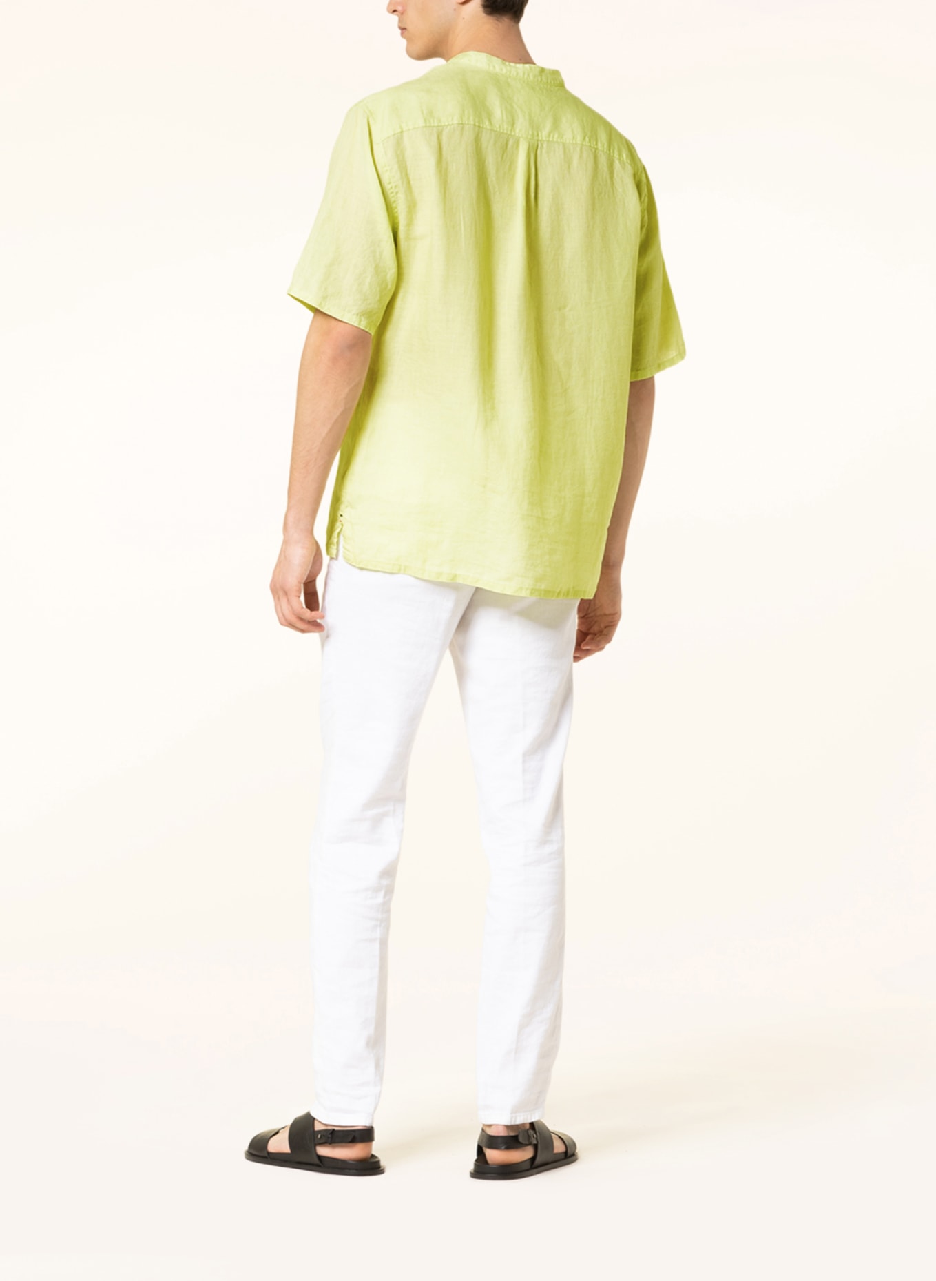 TOMMY HILFIGER Koszula z krótkim rękawem casual fit z lnu ze stójką, Kolor: JASNOZIELONY (Obrazek 3)