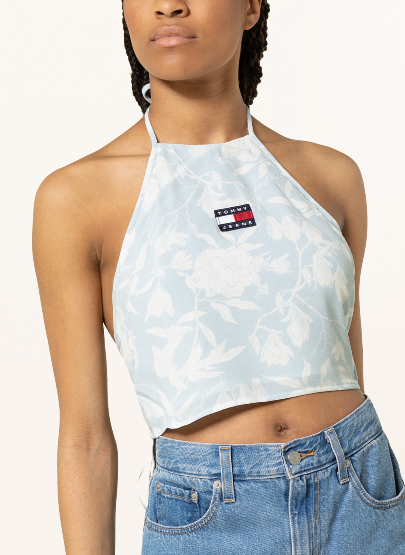 TOMMY JEANS Cropped top, Color: LIGHT BLUE/ WHITE (Image 4)
