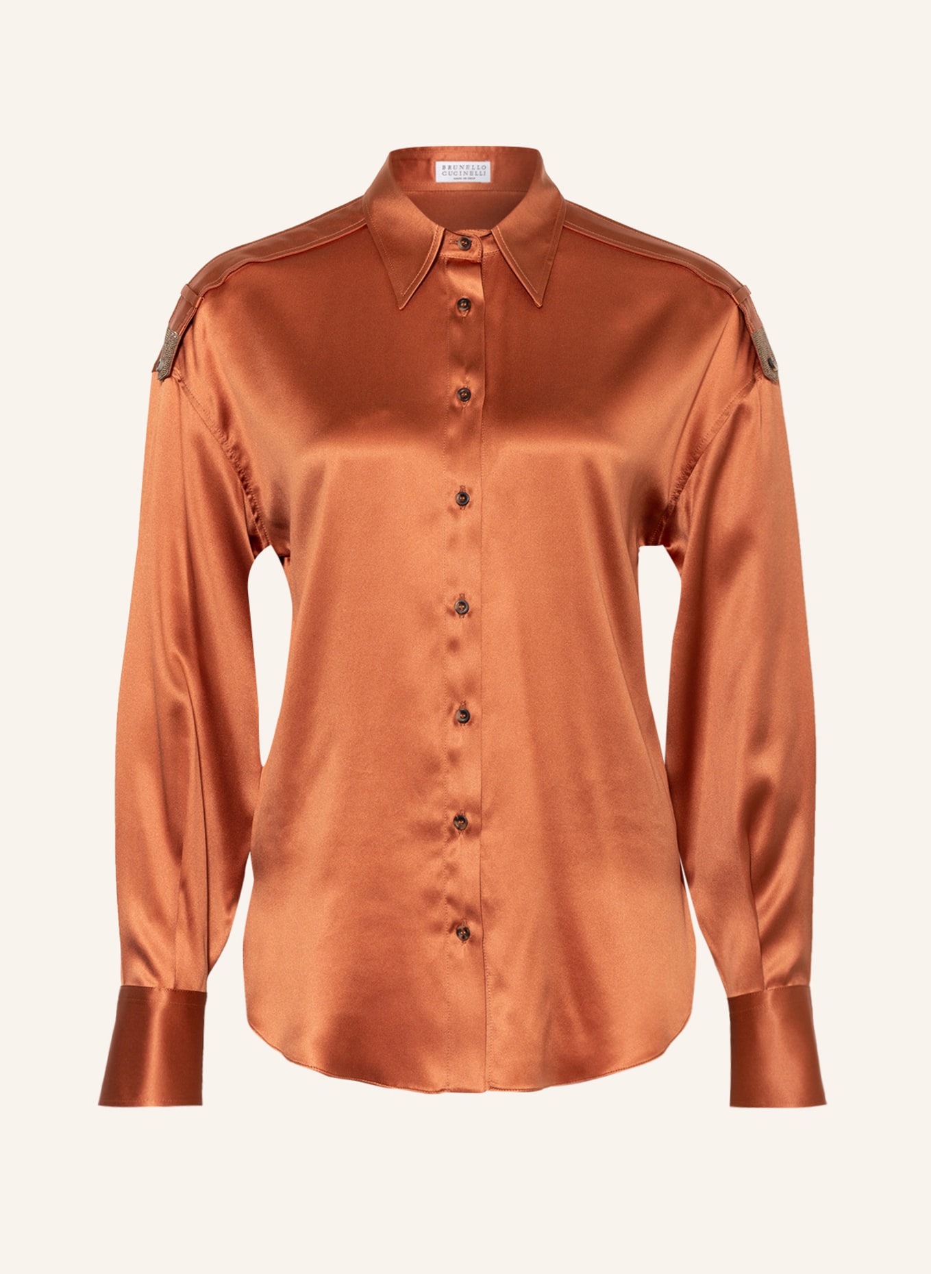 BRUNELLO CUCINELLI Silk shirt blouse with decorative beads, Color: DARK ORANGE (Image 1)