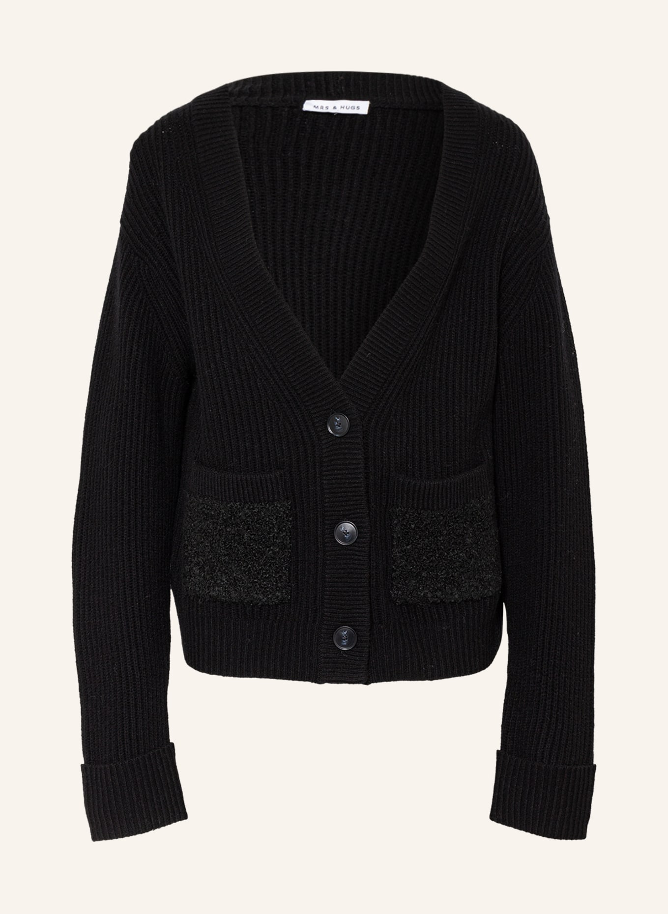MRS & HUGS Cardigan in merino wool, Color: BLACK (Image 1)
