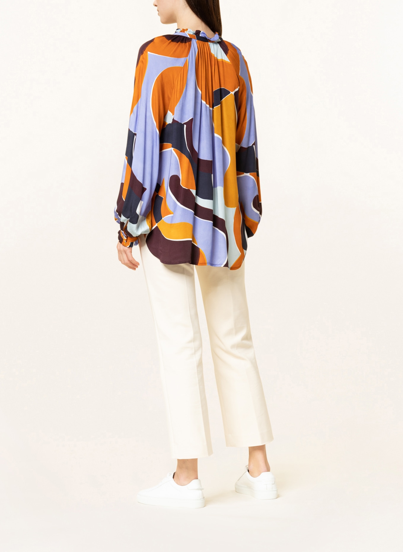 TONNO & PANNA Blouse-style shirt HERMINE with ruffles, Color: DARK BROWN/ LIGHT BLUE/ ORANGE (Image 3)