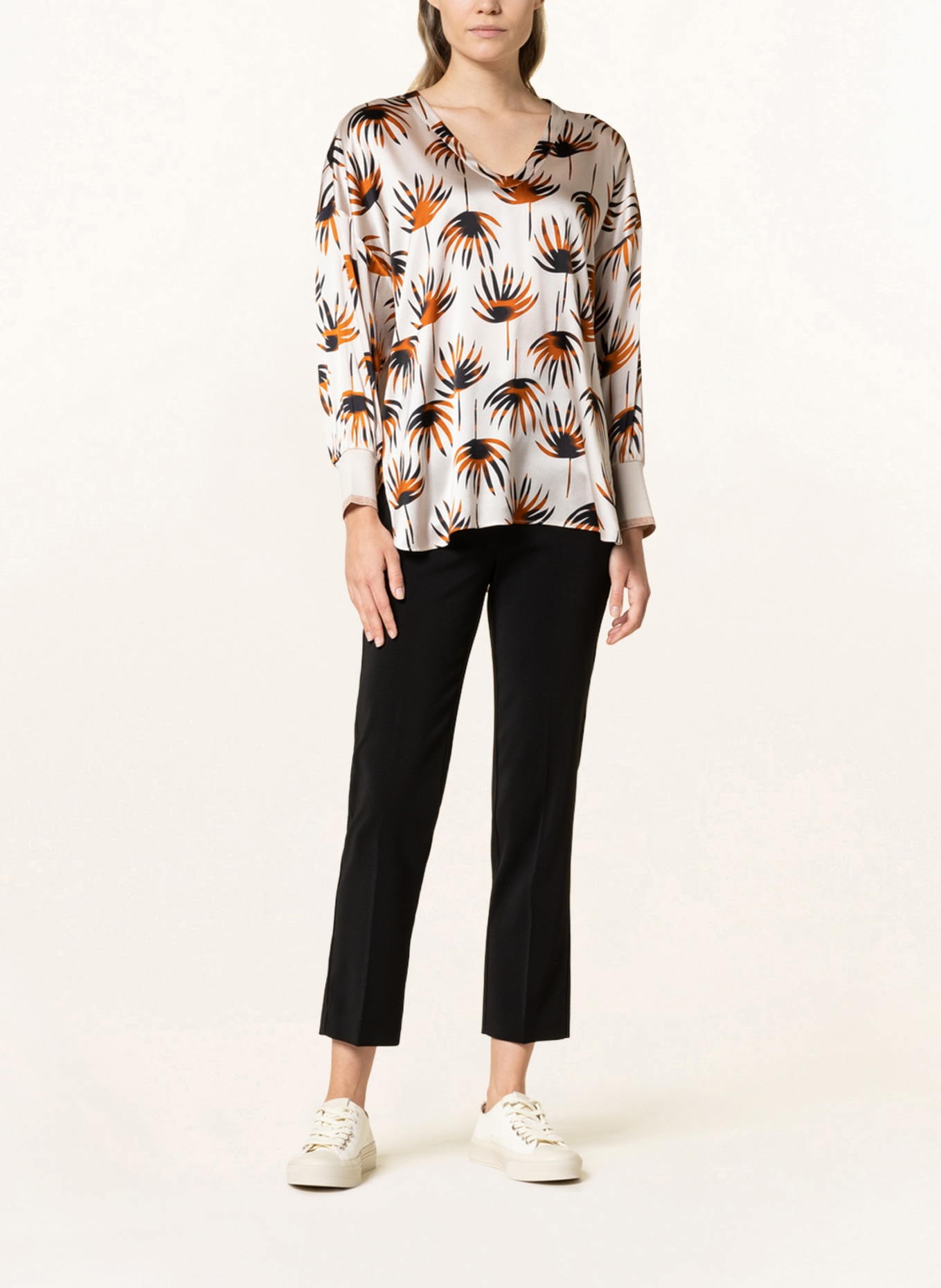 IVI collection Blouse-style shirt in silk, Color: CREAM/ DARK ORANGE/ BLACK (Image 2)