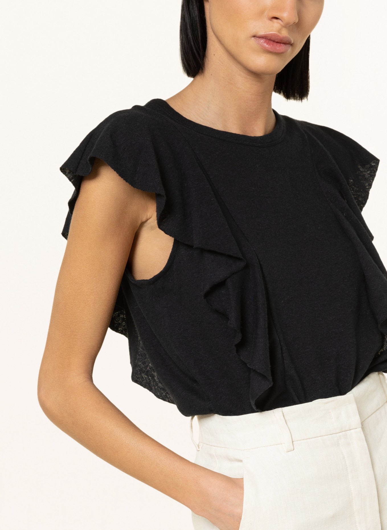 TED BAKER Knit shirt KATHLEY with linen and frill, Color: BLACK (Image 4)