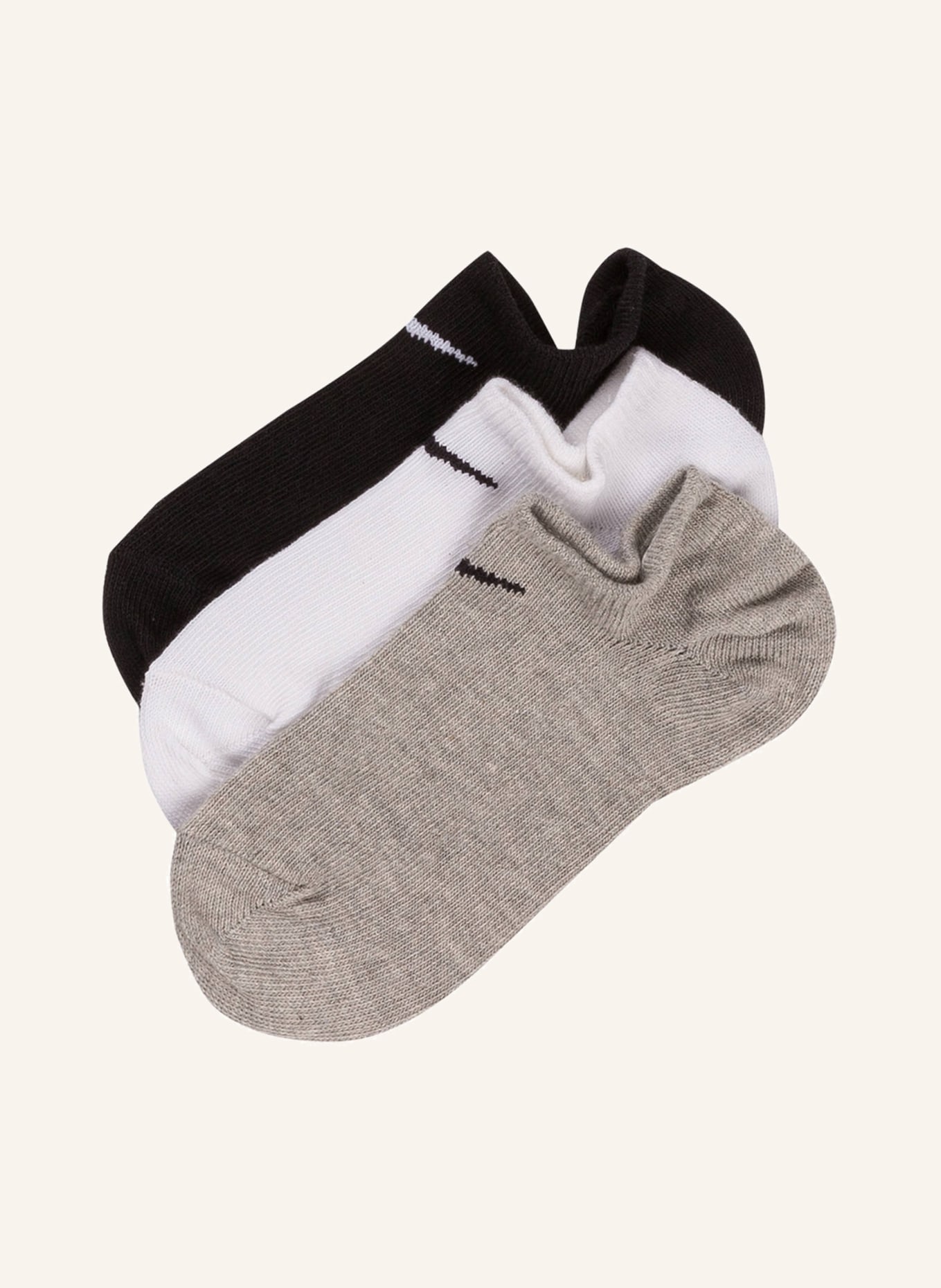 Nike 3-pack sneaker socks NO SHOW, Color: WHITE/ BLACK/ GRAY (Image 2)