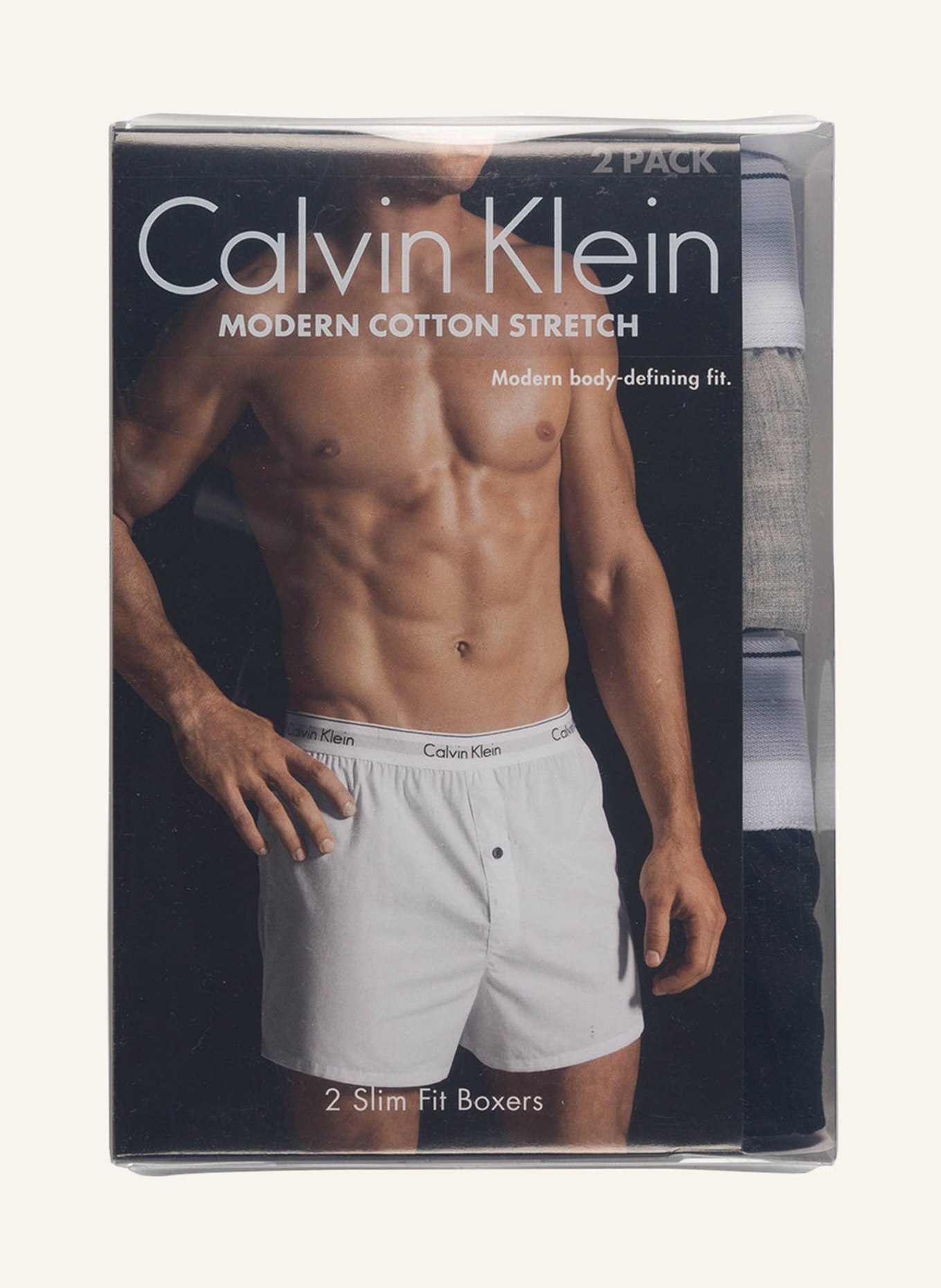 Calvin Klein 2er-Pack Web-Boxershorts MODERN COTTON STRETCH, Farbe: HELLGRAU/ SCHWARZ (Bild 3)