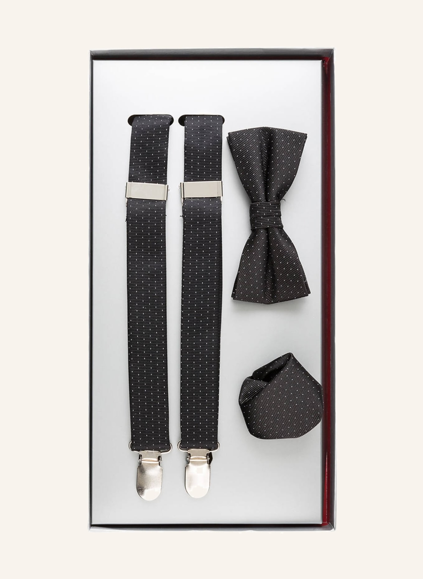 PAUL Zestaw: szelki, mucha i poszetka: CZARNY / BIAŁY
